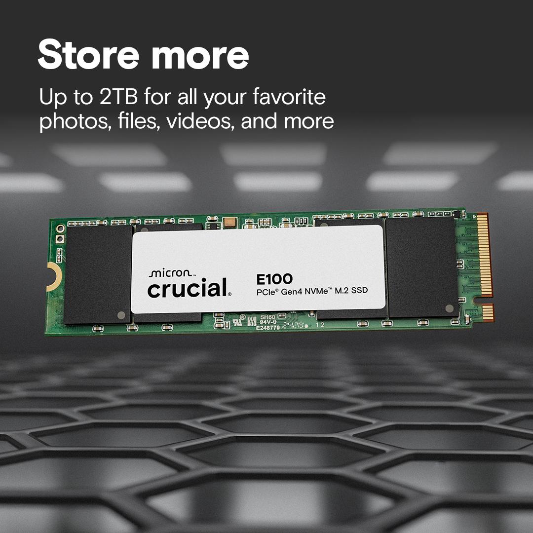 Crucial E100 2TB PCIe Gen4 NVMe M.2 SSD, Read and Write speeds up to 5000 & 4500 MBps, 3 Year Warranty thumbnail 3