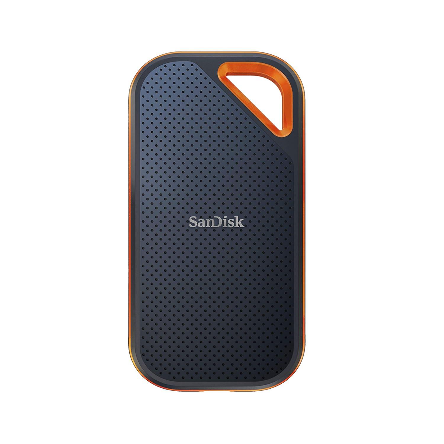 SanDisk Extreme PRO Portable SSD 2TB, Sequential speed: Up to 2000 MB/s, IP65 water and dust resistance, USB 3.2 Gen 2, Rugged SSD with Upto 2 Meter Drop Protection, Type-C to Type-A Cable, PC & Mac Compatible, 5 Year Warranty