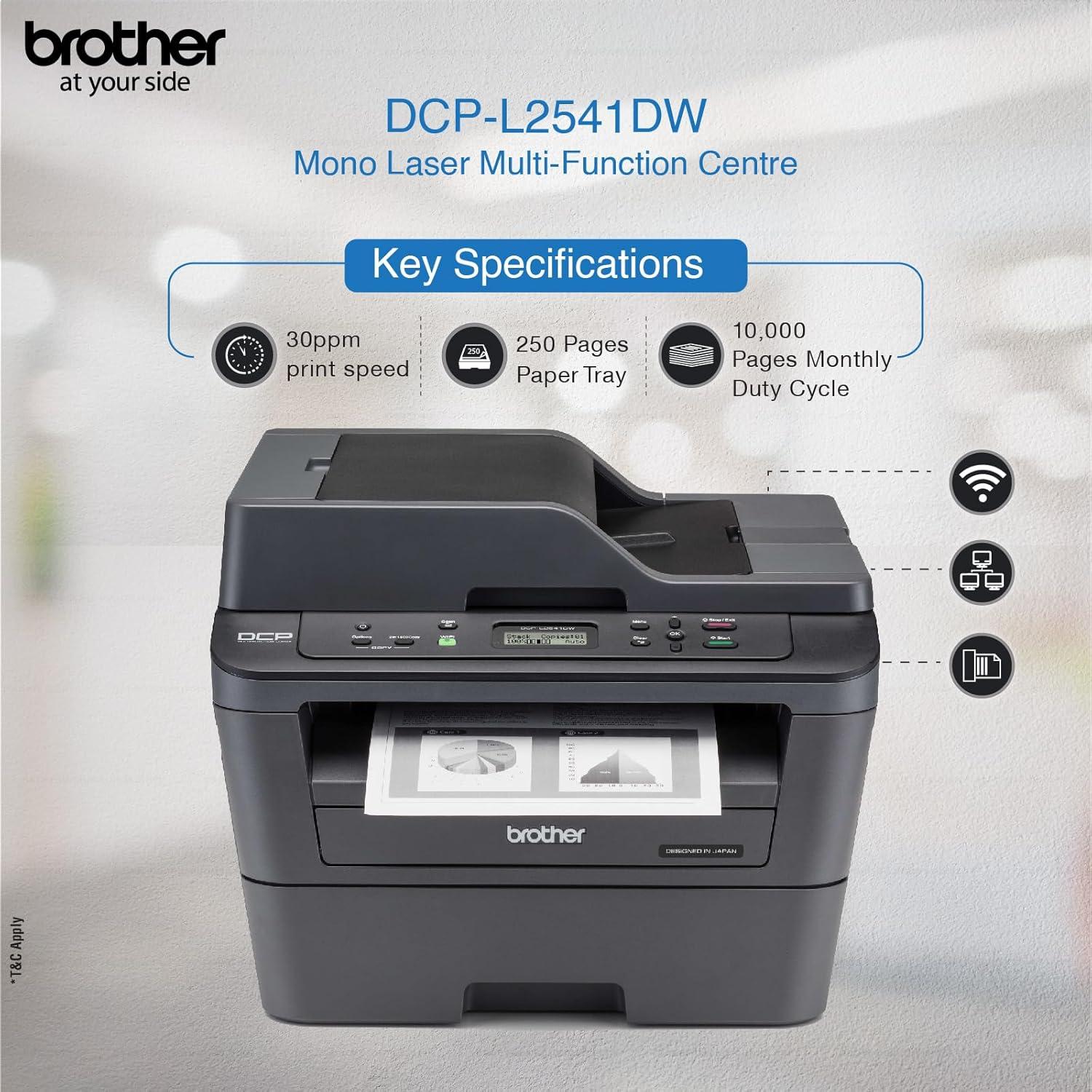 Brother DCP-L2541DW | 30 PPM | 32 MB | USB 2.0, Ethernet, Wireless or Wi-Fi | Print, Copy, Sacan, ADF | Automatic Duplex | A4 Printer | 1 Year Warranty thumbnail 4