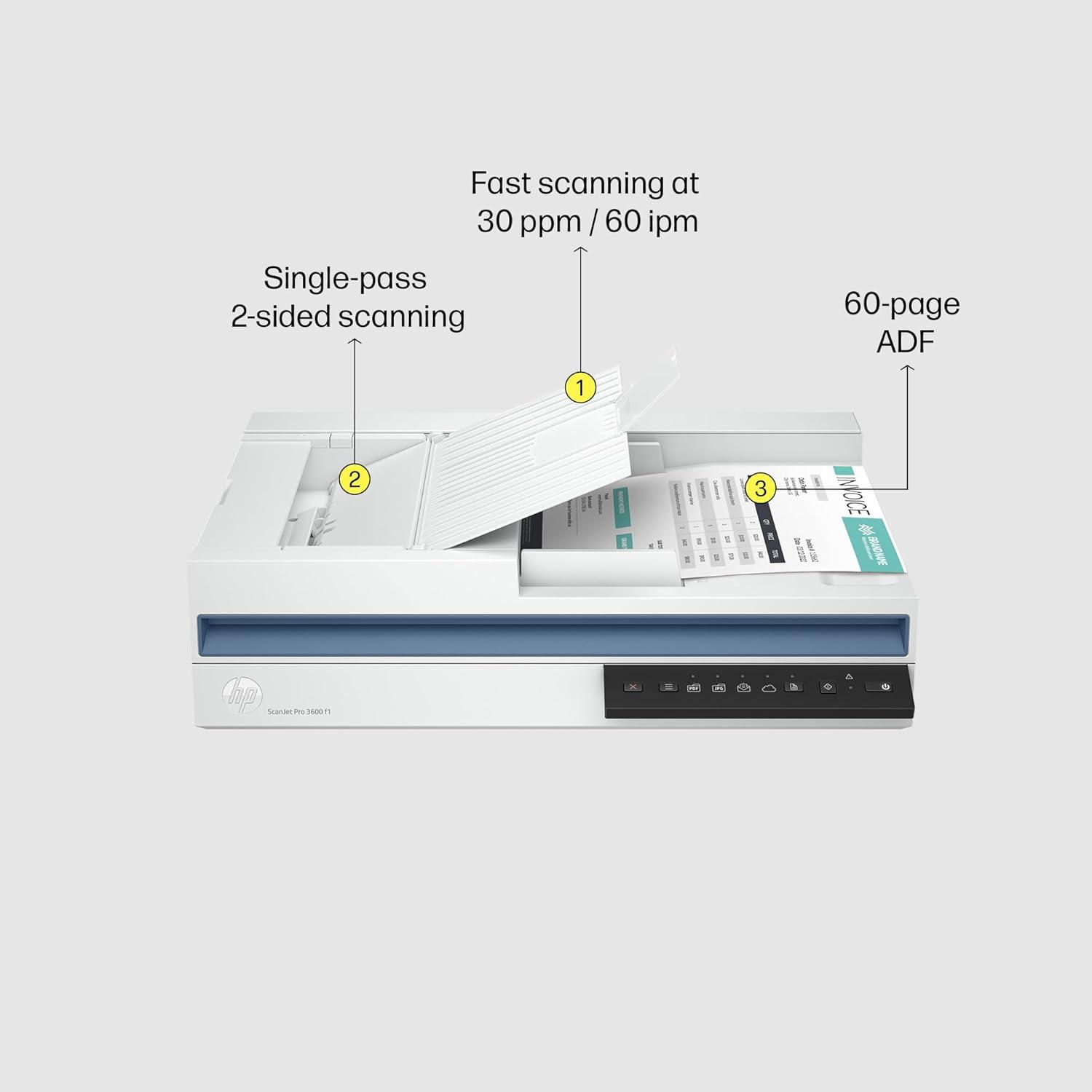 HP ScanJet Pro 3600 f1 | 30 PPM | 512 MB | USB 3.0 | ADF & Flatbed Scanning | Automatic Duplex | A4 Scanner | 1 Year Warranty thumbnail 3