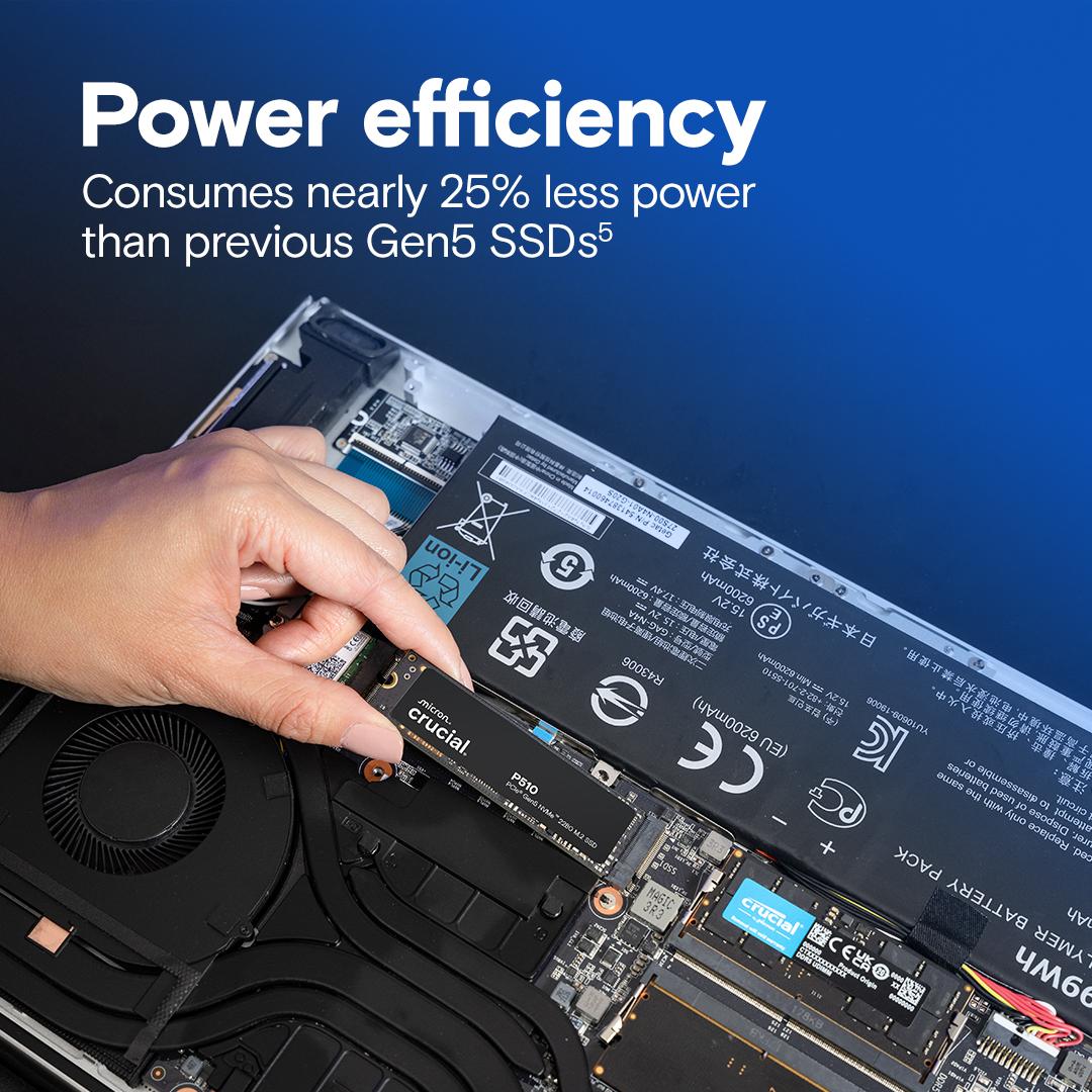 Crucial P510 1TB PCIe Gen5 NVMe M.2 SSD, Read and Write speeds up to 11000 & 9500MB/s, 5 Year Warranty thumbnail 4