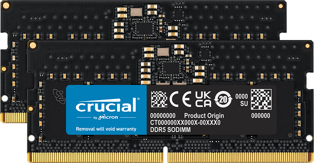Crucial 16GB Kit (8GBx2) DDR5 4800 MHz SODIMM Laptop RAM / Memory, CT2K8G48C40S5, 10 Year Warranty