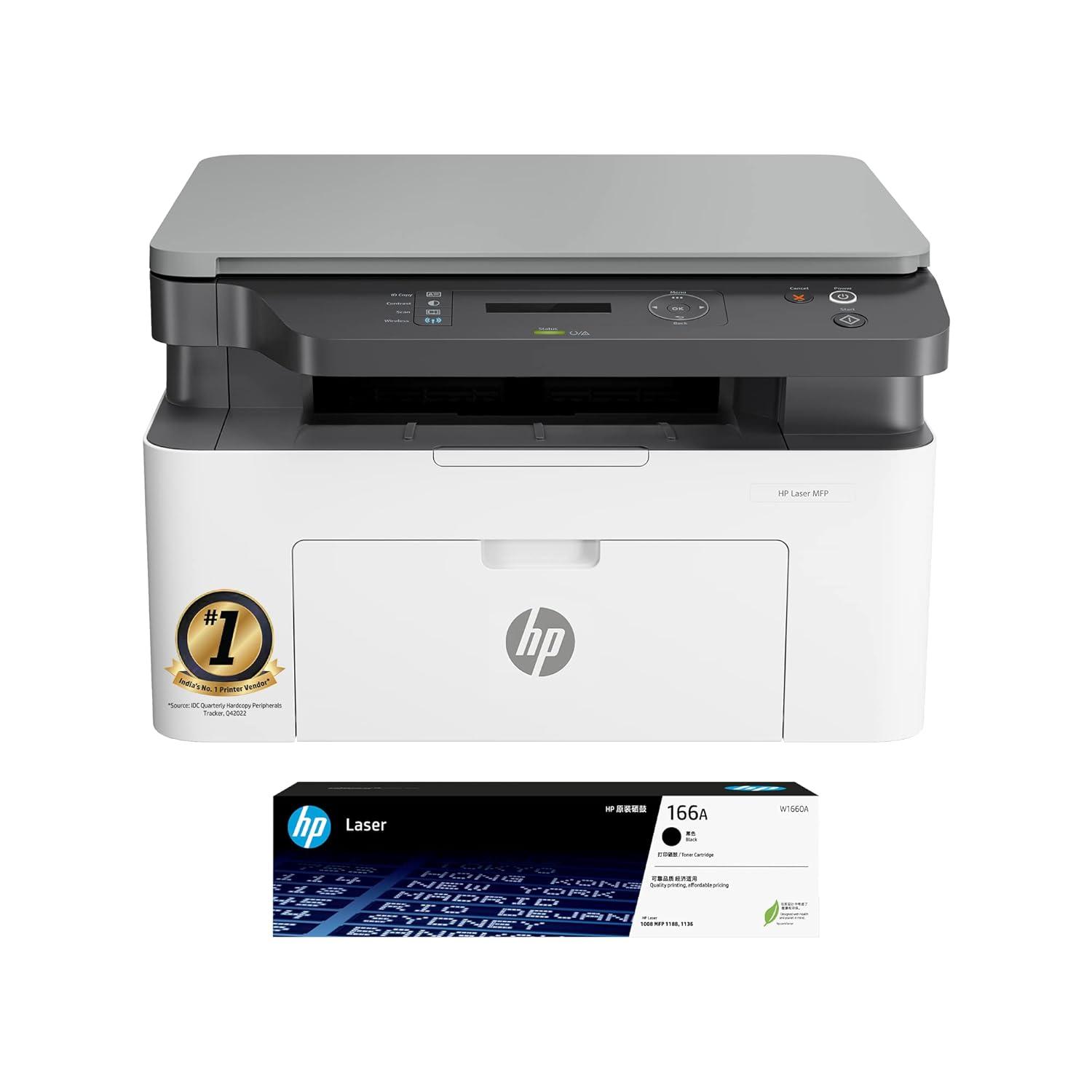 HP Laser MFP 1188w, Wireless, Print, Copy, Scan, Ethernet, Hi-Speed USB 2.0, Up to 21 ppm, 150-sheet Input Tray, 100-sheet Output Tray, 10,000-page Duty Cycle, 1 Year Warranty, Black and White