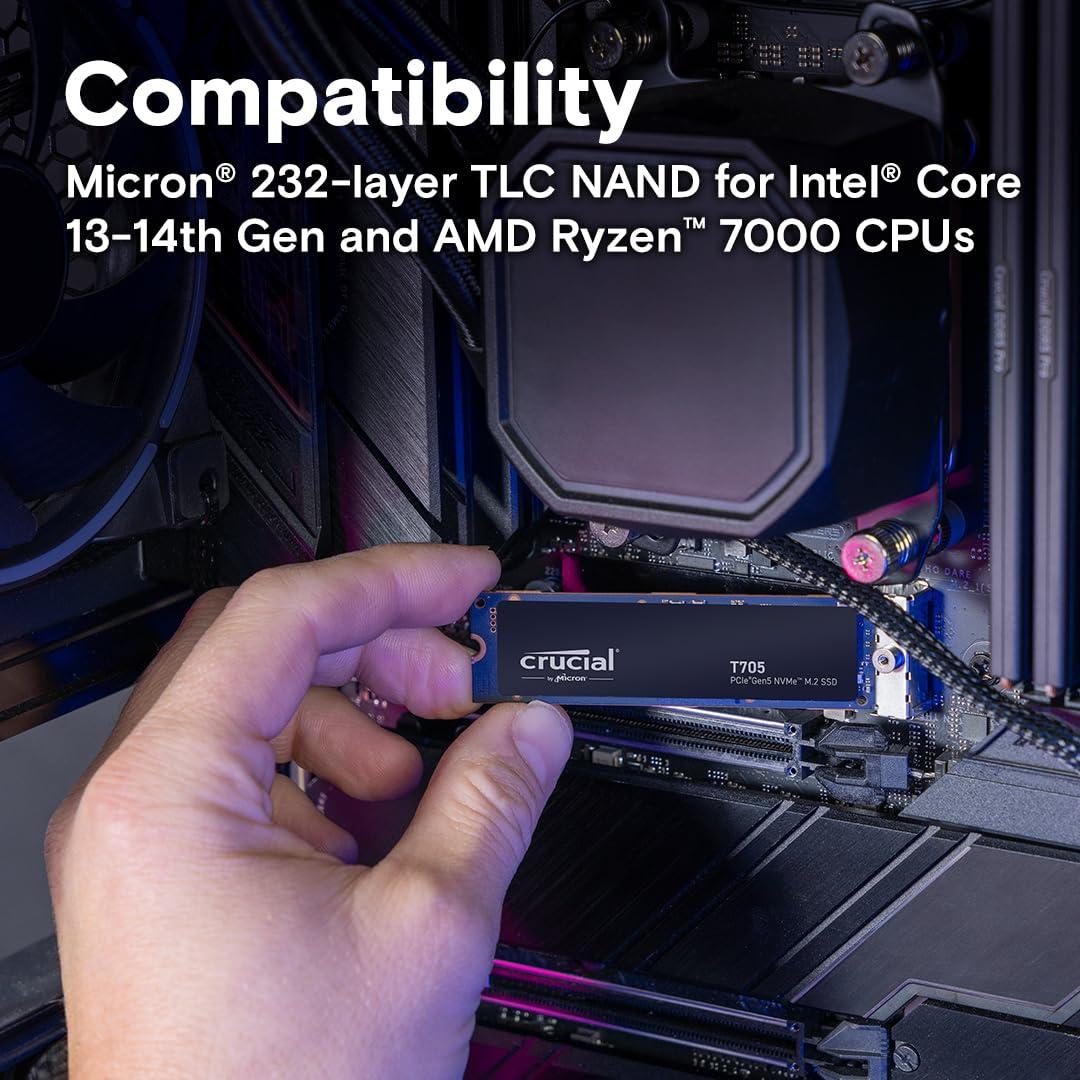 Crucial T705 2TB PCIe 5.0 NVMe M.2 SSD, Read and Write speeds up to 14500 & 12700MB/s, 5 Year Warranty thumbnail 5