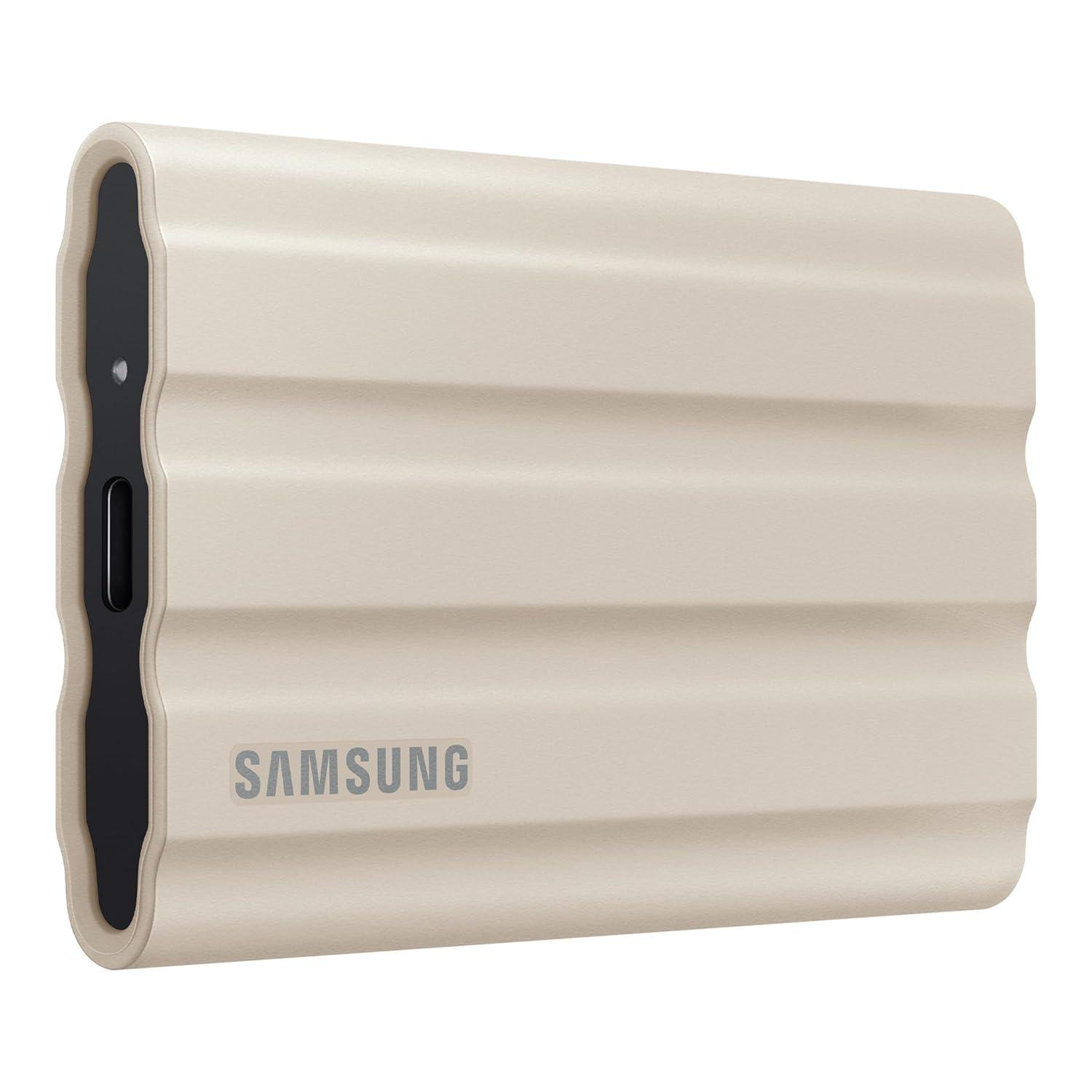 Samsung T7 Shield Portable SSD 1TB USB 3.2 Gen2 External SSD, Beige, Up to 1,050MB/s, Rugged, IP65 Water & Dust Resistant, for Photographers, Content Creators and Gaming, Mac Compatible, MU-PE1T0K, 3 Year Warranty