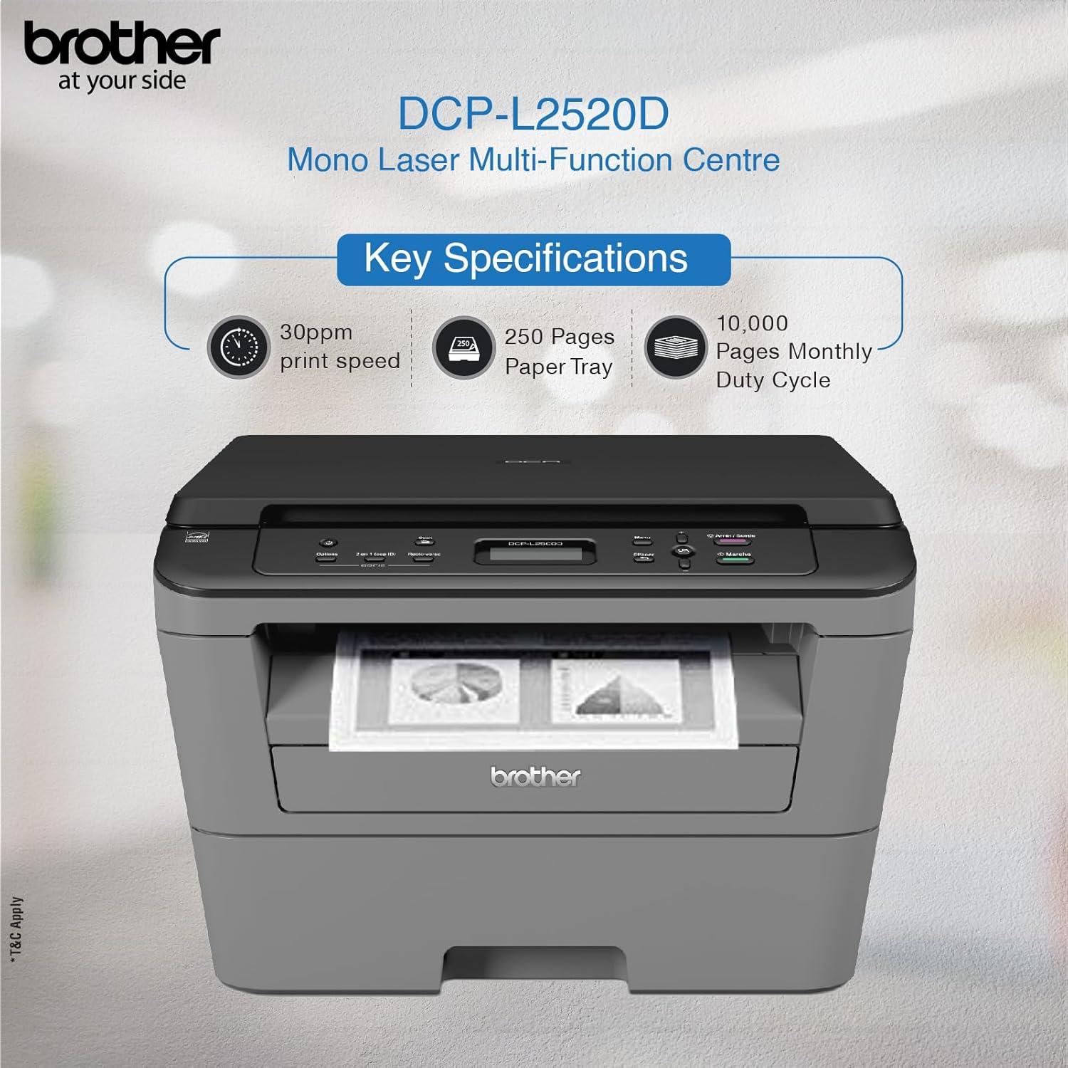 Brother DCP-L2520D multifunction Printer | 30 PPM | 32 MB | USB 2.0 | Print, Copy, Scan | Automatic Duplex | A4 Laser Multifunction Printer | 1 Year Warrany thumbnail 3