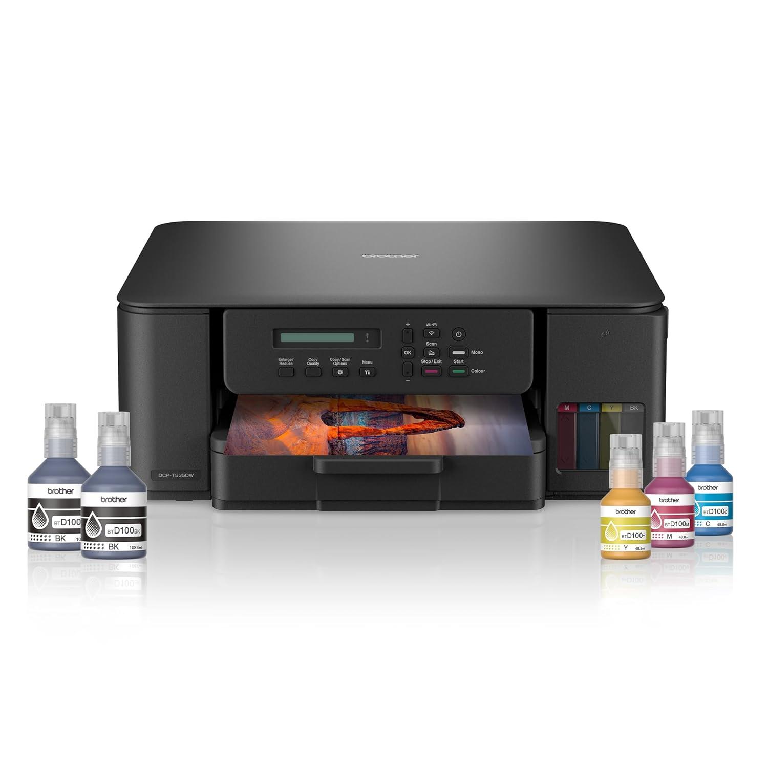 Brother DCP-T535DW A4 Ink Tank Colour Multifunction Printer| 16 ipm (Black)/ 9 ipm (Colour) | 128 MB | Print, Scan & Copy | USB 2.0, Wireless or WiFi | Automatic Duplex | Free Installation | 1 Year Warranty