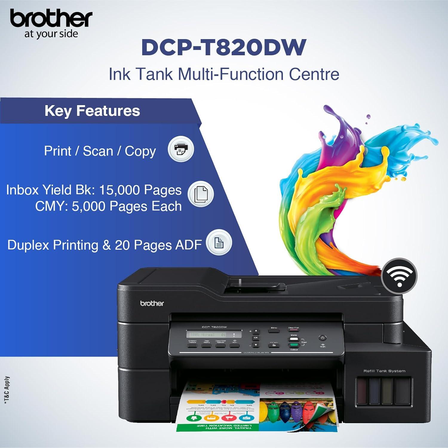 Brother DCP-T820DW A4 Multifunction Colour Inkjet Printer | 8 PPM (Black)/ 8 PPM (Colour) | 128 MB | Print, Copy, Scan, ADF | USB 2.0, Ethernet, Wireless or Wi-Fi | Automatic Duplex | Free Installation | 1 Year Warranty thumbnail 5
