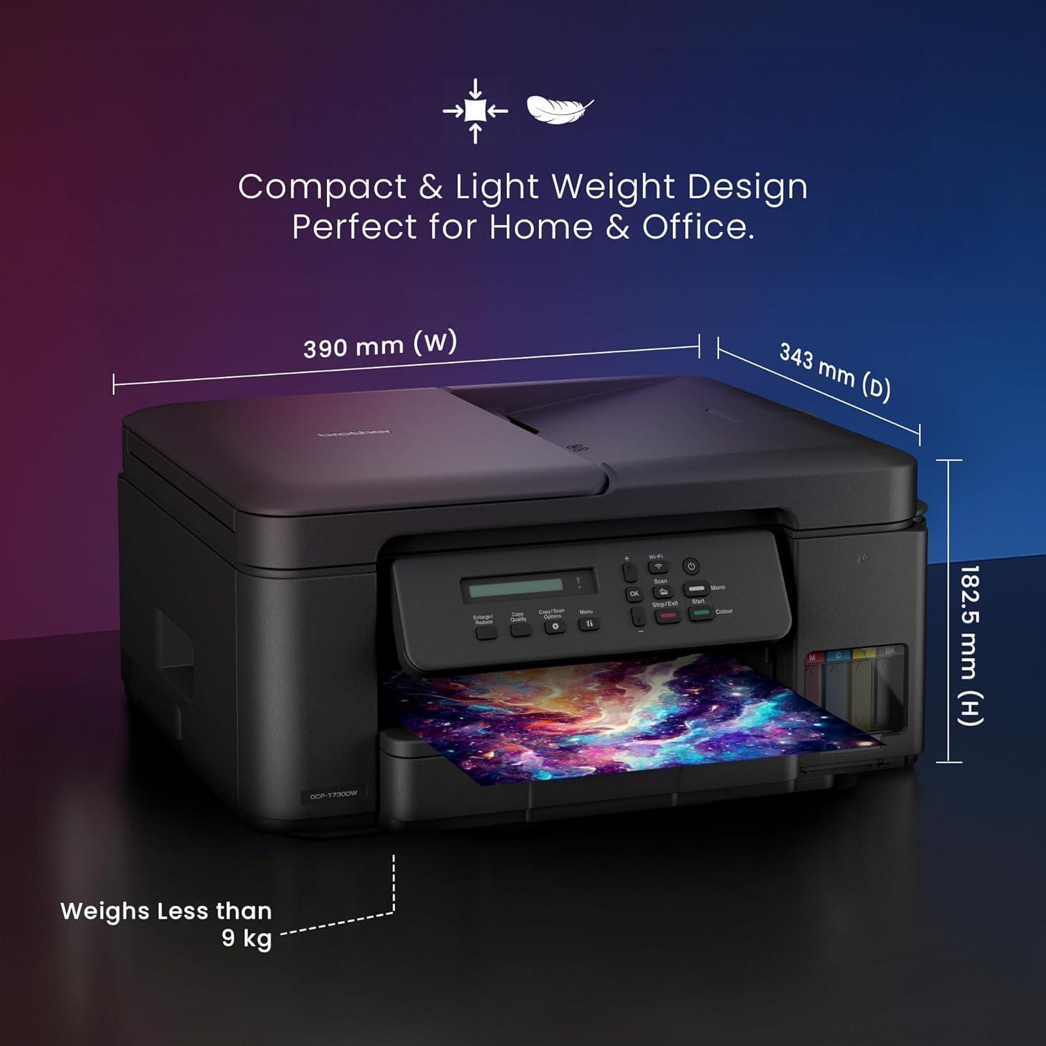 Brother DCP-T730DW A4 Color Multifunction Printer | 6 ipm (Black)/ 15.5 ipm (Colour) | USB 2.0, Wireless or Wi-Fi |  Automatic Duplex | Print, Copy, Scan, ADF | Free Installation | 1 Year warranty thumbnail 7