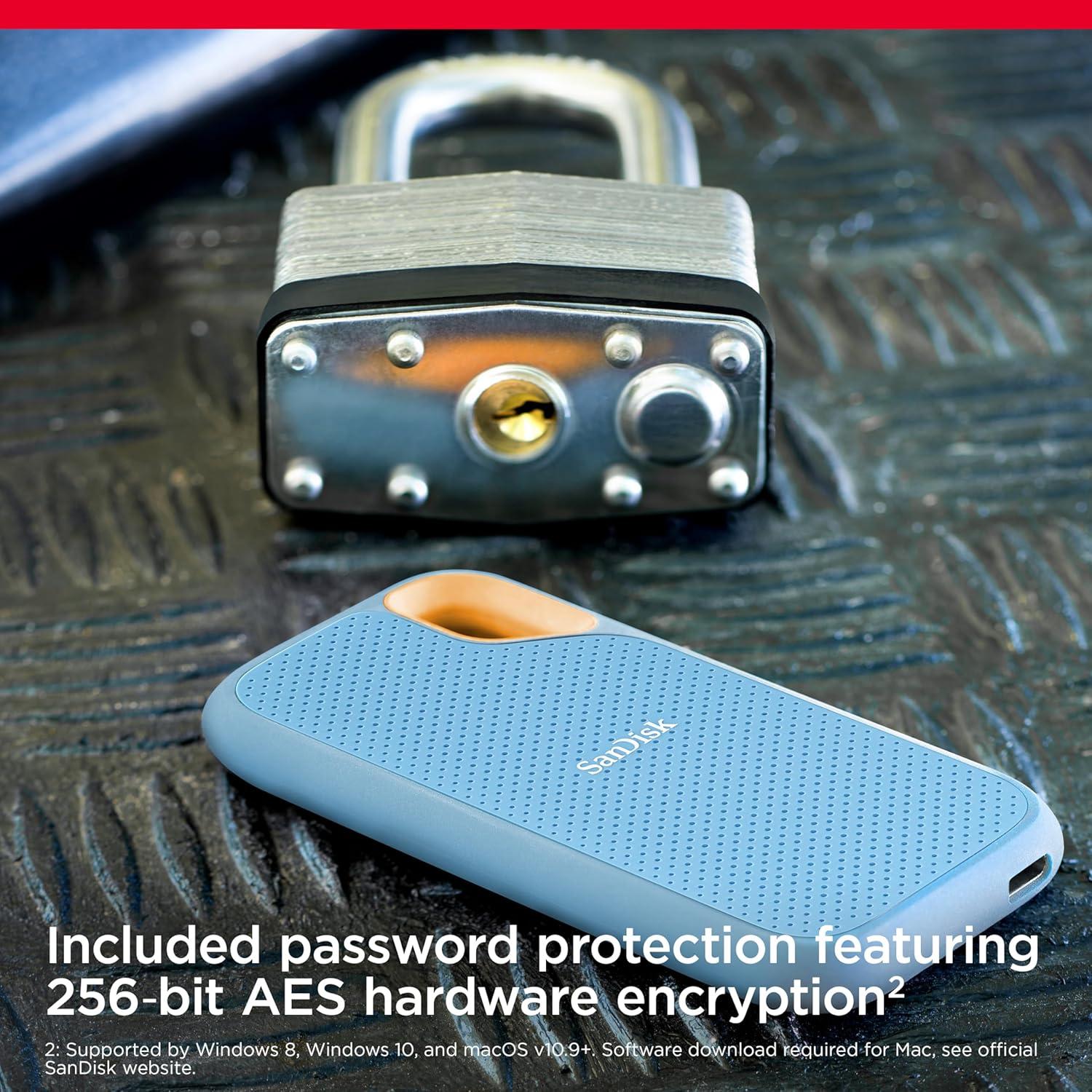 SanDisk Extreme Portable SSD 1TB (Sky Blue), Read & Write Speed up to 1050 & 1000 MB/s, Up to three meter drop protection and IP65 water and dust resistance, USB 3.2 Gen 2, 5 Year Warranty thumbnail 7