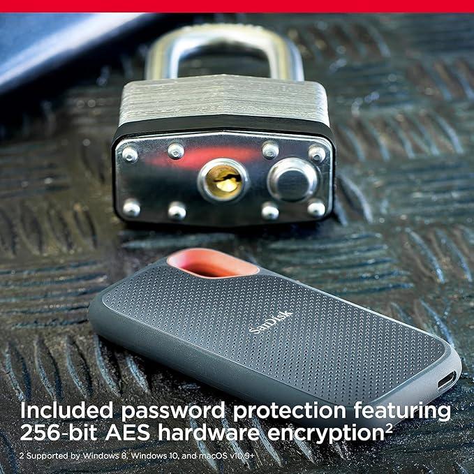 SanDisk Extreme Portable SSD 2TB (Black), Read & Write Speed up to 1050 & 1000 MB/s, Up to three meter drop protection and IP65 water and dust resistance, USB 3.2 Gen 2, 5 Year Warranty thumbnail 7