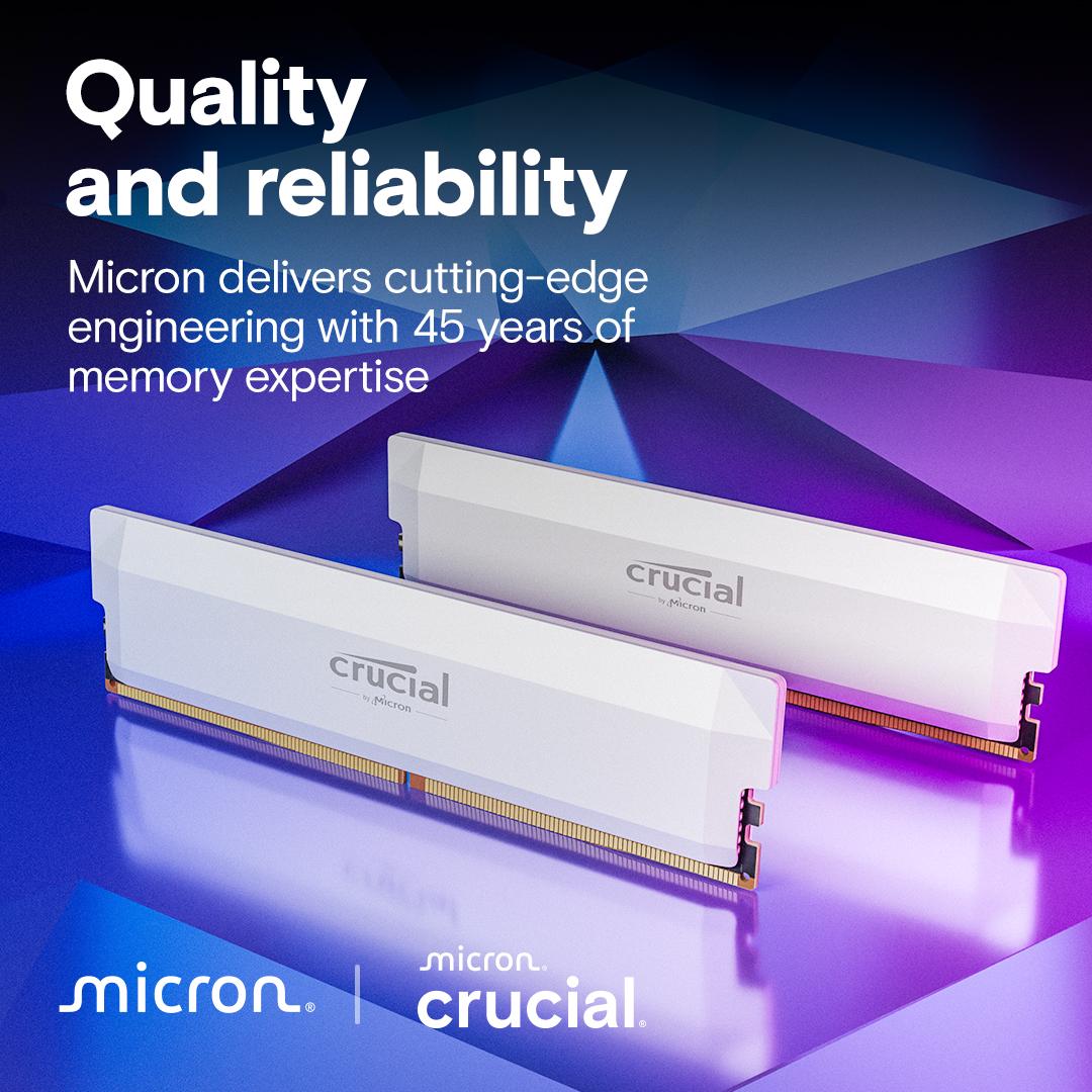 Crucial Pro 32GB Kit (2x16GB) DDR5 RAM 6000MHz, OC Gaming White Desktop RAM / Memory, CP2K16G60C36U5W, 10 Year Warranty thumbnail 4
