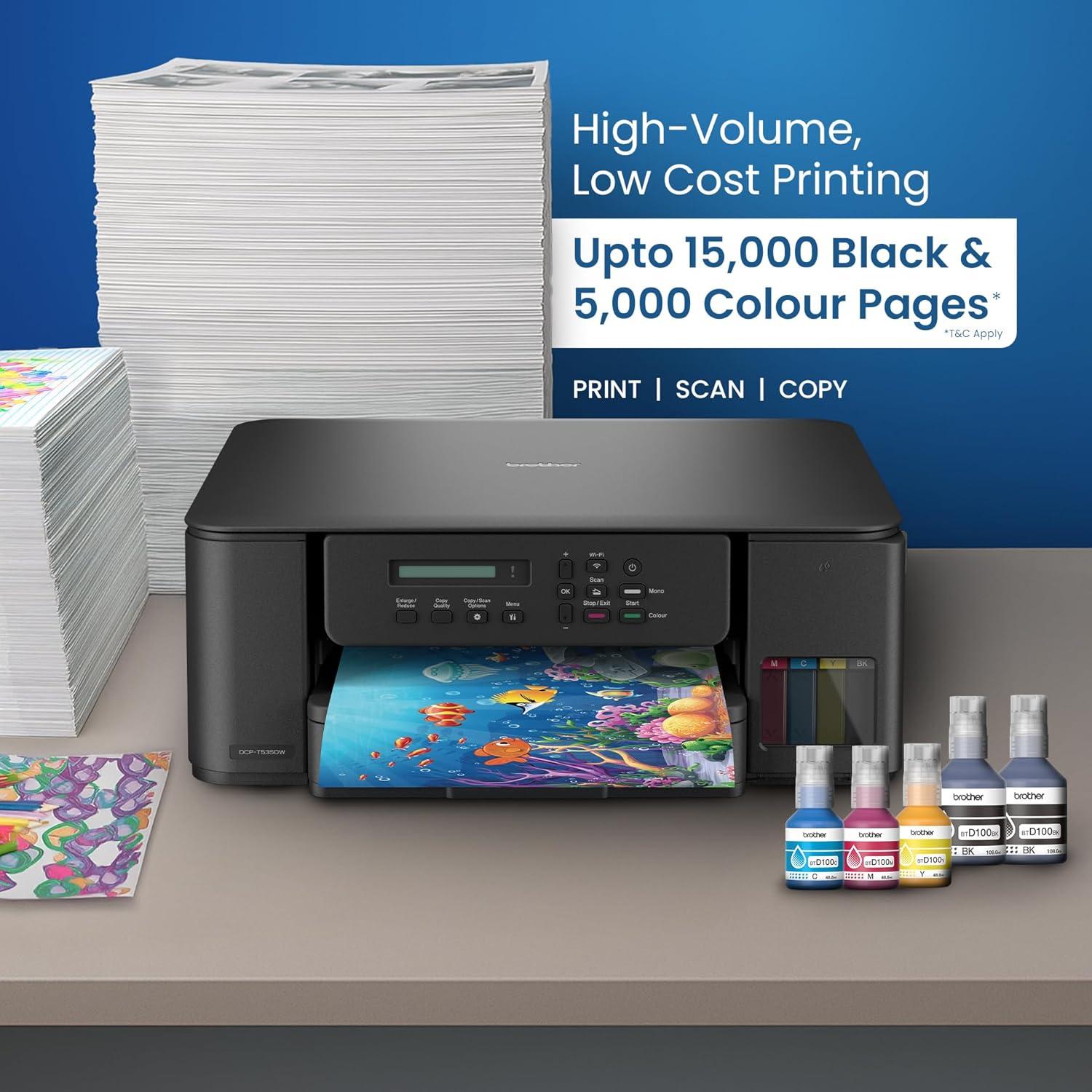 Brother DCP-T535DW A4 Ink Tank Colour Multifunction Printer| 16 ipm (Black)/ 9 ipm (Colour) | 128 MB | Print, Scan & Copy | USB 2.0, Wireless or WiFi | Automatic Duplex | Free Installation | 1 Year Warranty thumbnail 2