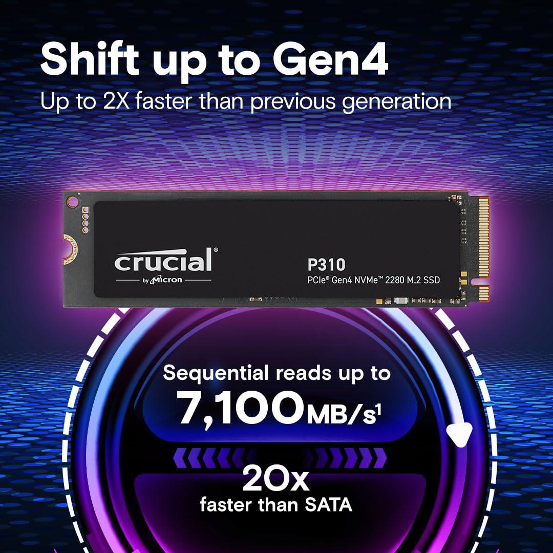 Crucial P310 1TB PCIe Gen4 NVMe 2280 M.2 SSD, Read and Write speeds up to 7100 & 6000 MB/s, 5 Year Warranty thumbnail 2