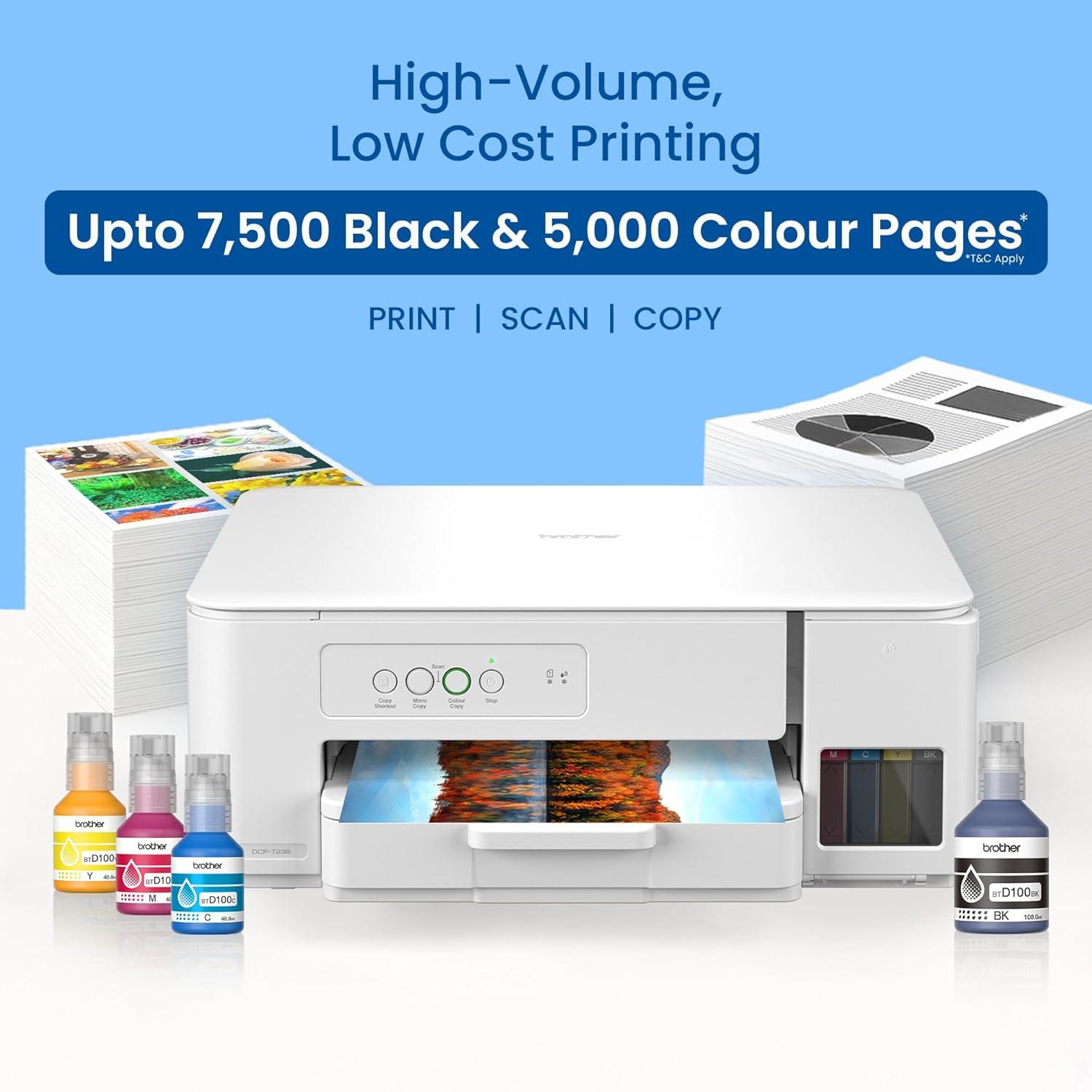 Brother DCP-T236 A4 Colour A4 Multifunction Printer | up to 16 ipm (Black)/ 9 ipm (Colour) | USB 2.0 | 64 MB | Print, Scan, Copy | Free Installation | 1 Year warranty