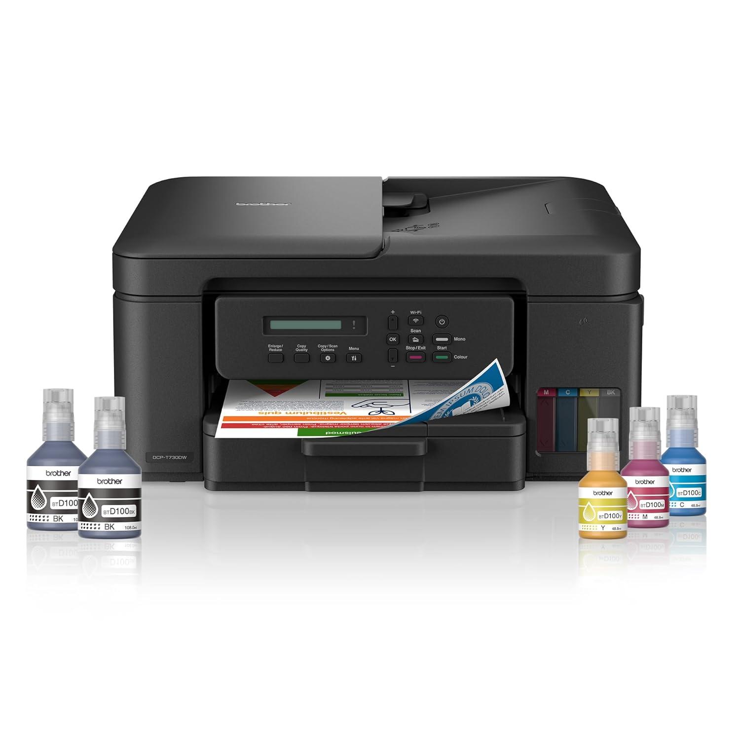 Brother DCP-T730DW A4 Color Multifunction Printer | 6 ipm (Black)/ 15.5 ipm (Colour) | USB 2.0, Wireless or Wi-Fi |  Automatic Duplex | Print, Copy, Scan, ADF | Free Installation | 1 Year warranty