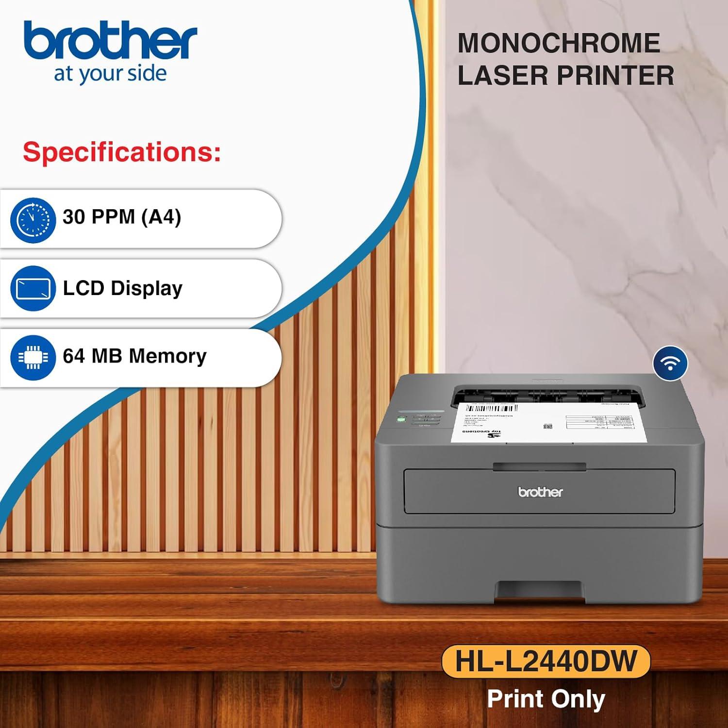Brother DCP-L2440DW A4 Single Function Laserjet Printer | 30 PPM | 64 MB | USB 2.0, Ethernet, Wireless or Wi-Fi | Automatic Duplex | 1 Year Warrany thumbnail 4