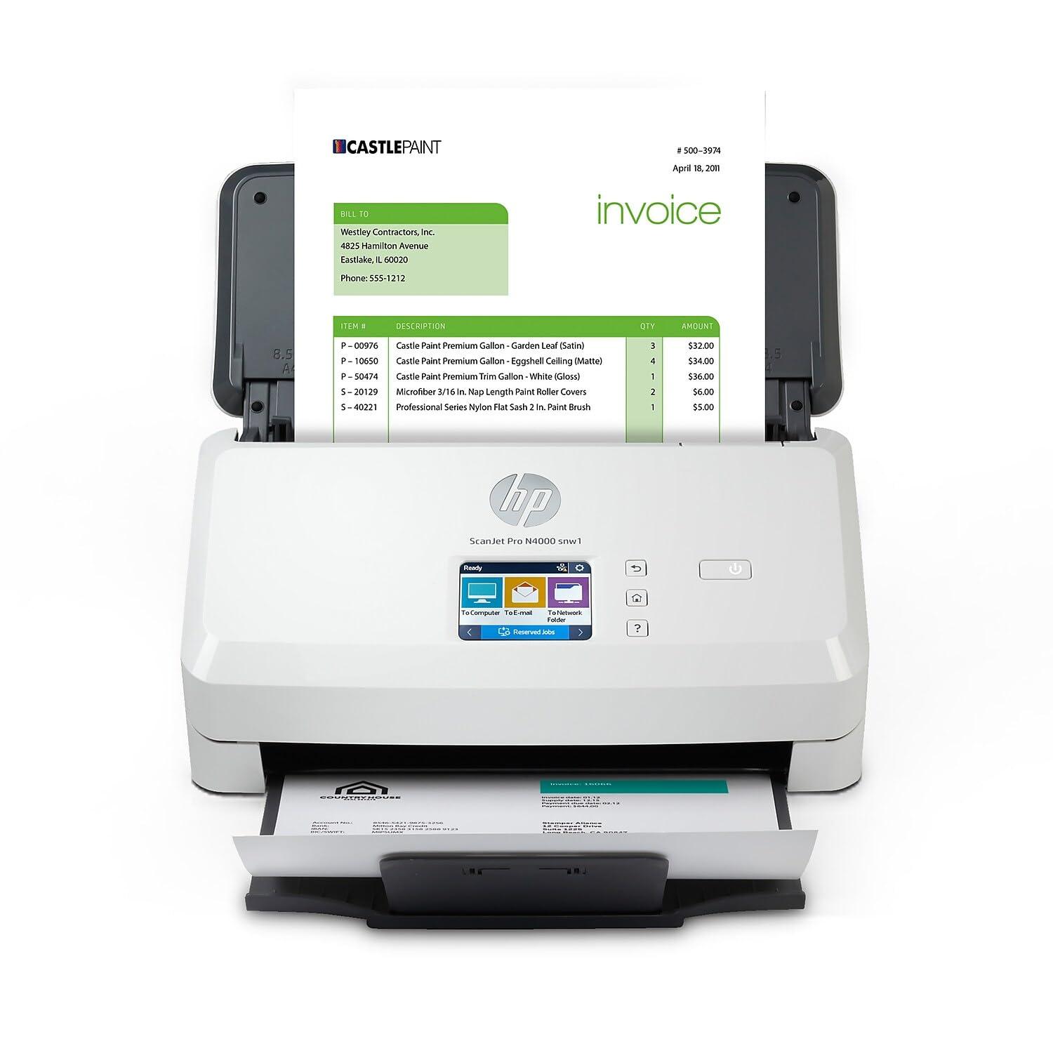 HP ScanJet Pro N4000 snw1 | 40 PPM | 512 MB | Wireless or Wi-Fi | USB 3.0, Ethernet, Wireless or Wi-Fi | Color Automatic Duplex A4 Scanner | 1 Year Warranty 