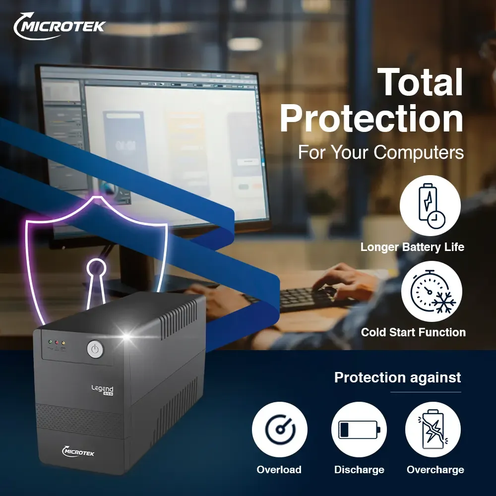 Microtek Legend 650 VA line interactive UPS | 360W | Protection for Home Office, Desktop PC & Home Electronics | 2 Year Warranty on UPS and 1 Year Warranty on Battery thumbnail 4