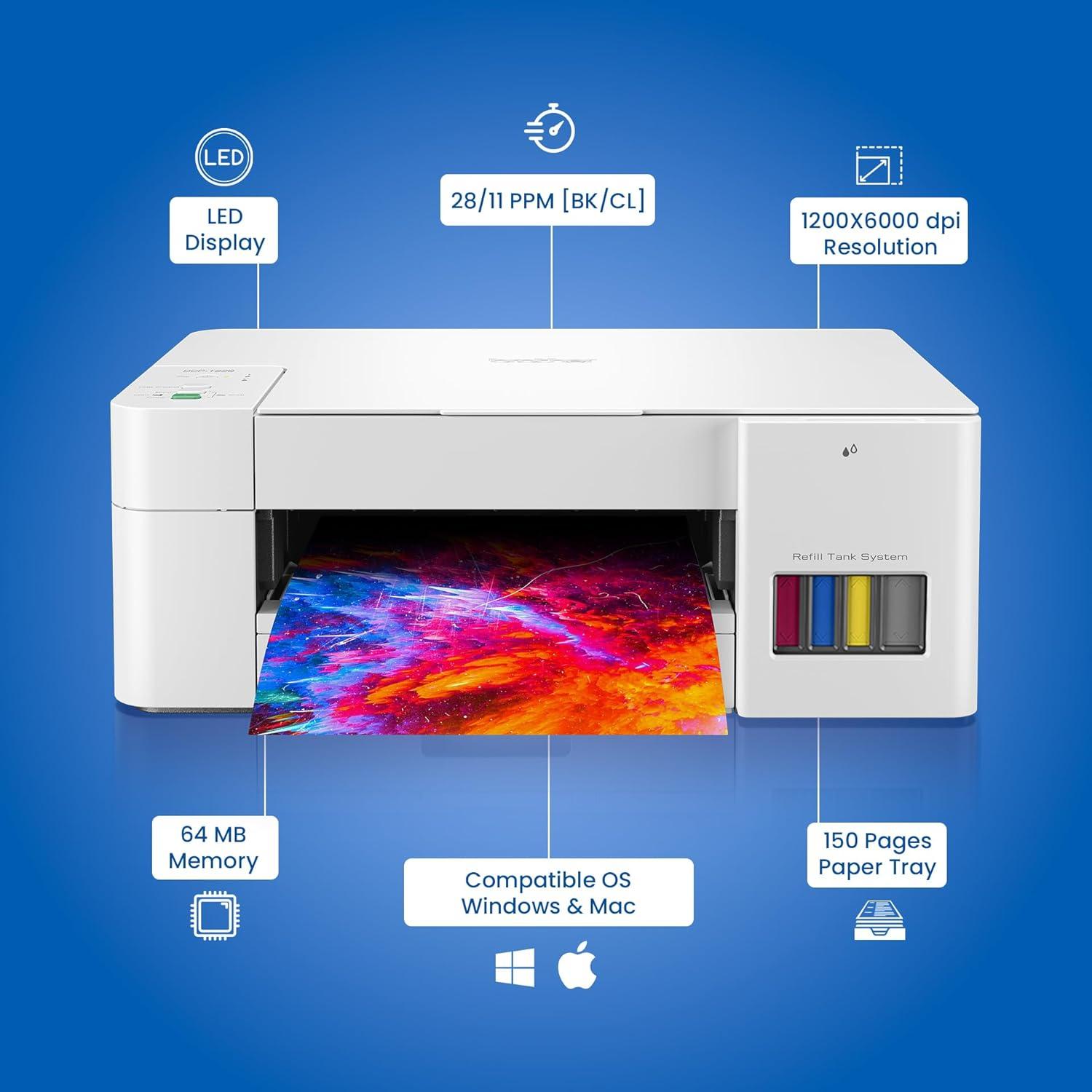 Brother Ink Tank DCP-T226 A4 Ink-Tank Colour Multifunction Printer | 16 IPM (Black)/ 9 IPM (Colour) | USB 2.0 | 64 MB | Print, Scan & Copy | Free Installation | 1 Year Warranty