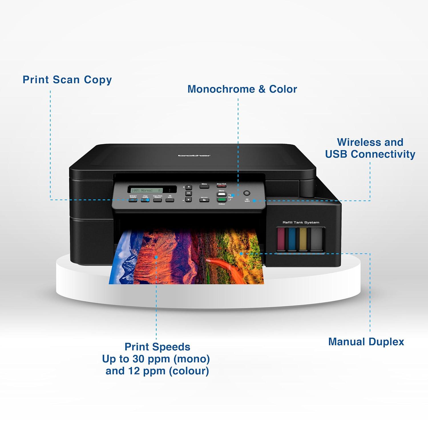 Brother DCP-T525W Inkjet A4 Colour Multifunction Printer | 8 PPM (Black)/ 5 PPM (Colour) | 128 MB | Print, Scan, Copy |USB 2.0, Wireless or Wi-Fi | Free Installation | 1 Year Warranty