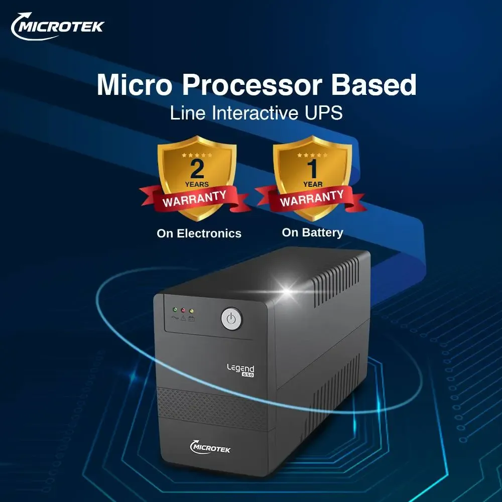 Microtek Legend 650 VA line interactive UPS | 360W | Protection for Home Office, Desktop PC & Home Electronics | 2 Year Warranty on UPS and 1 Year Warranty on Battery thumbnail 3