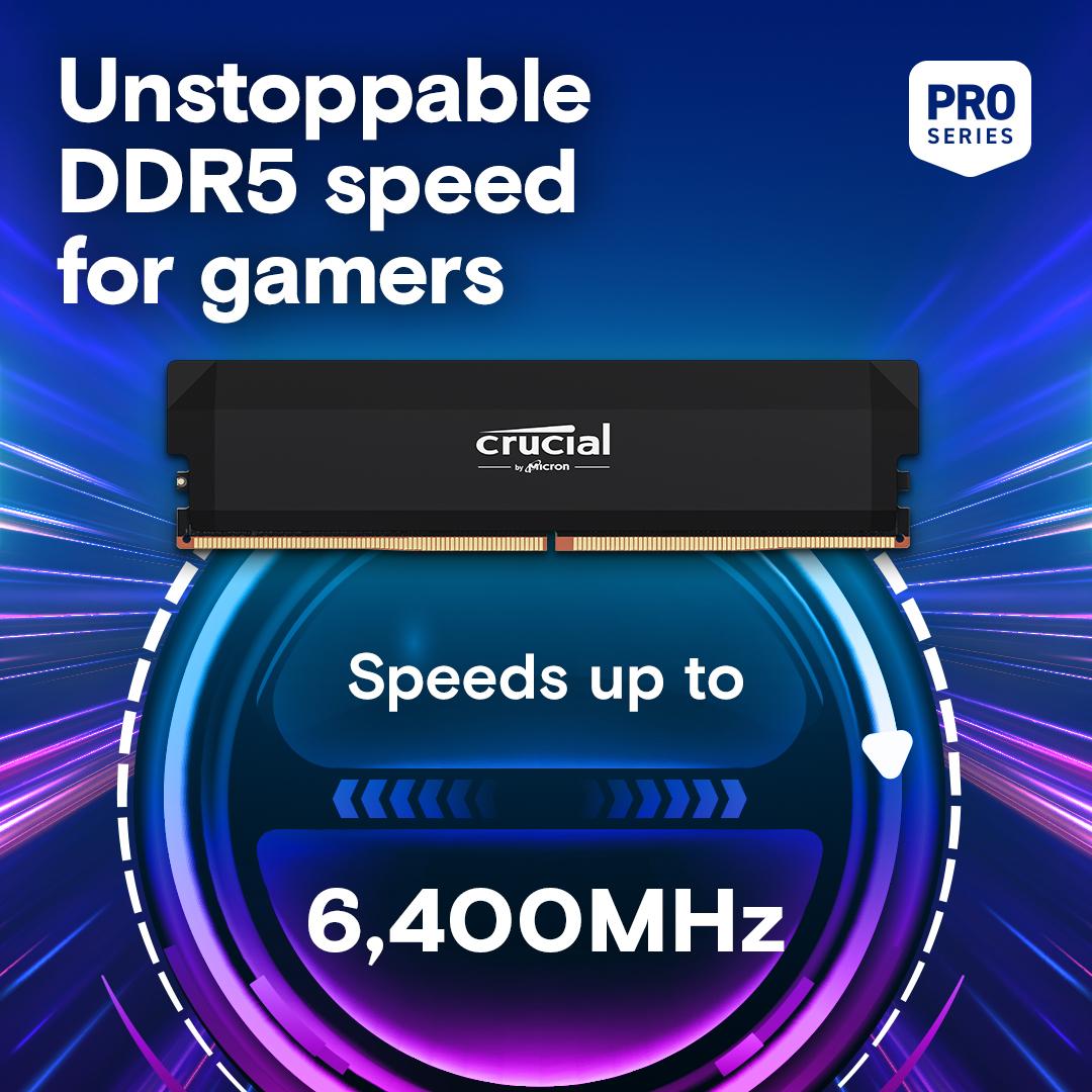 Crucial Pro 32GB DDR5 RAM 6400MHz OC Gaming Black Desktop RAM / Memory, CP32G64C40U5B, 10 Year Warranty thumbnail 5