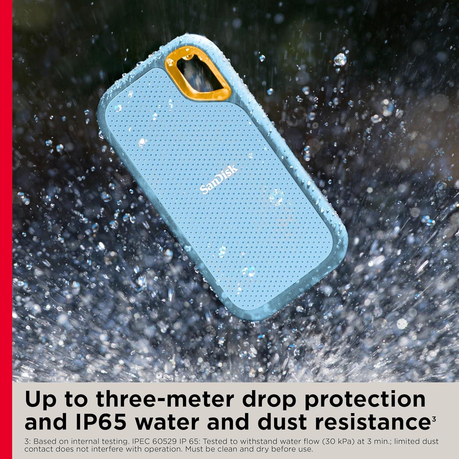SanDisk Extreme Portable SSD 1TB (Sky Blue), Read & Write Speed up to 1050 & 1000 MB/s, Up to three meter drop protection and IP65 water and dust resistance, USB 3.2 Gen 2, 5 Year Warranty thumbnail 6