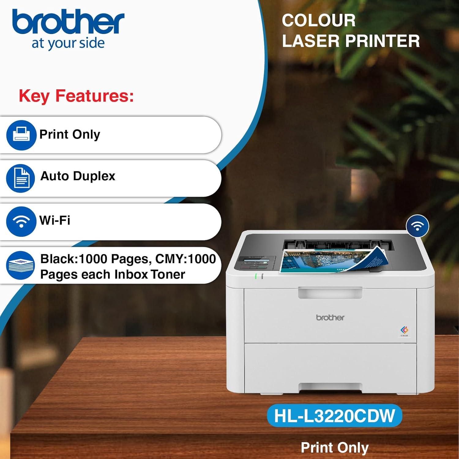 Brother HL-L3220CDW Colour | 19 PPM (Black and Colour | 256 MB | A4 Single Function Printer | 18 PPM (Colour/Black) | 256 MB | Automatic Duplex | Color Laser LED Printer | USB 2.0, Wireless or Wi-Fi | 1 Year Warranty thumbnail 3
