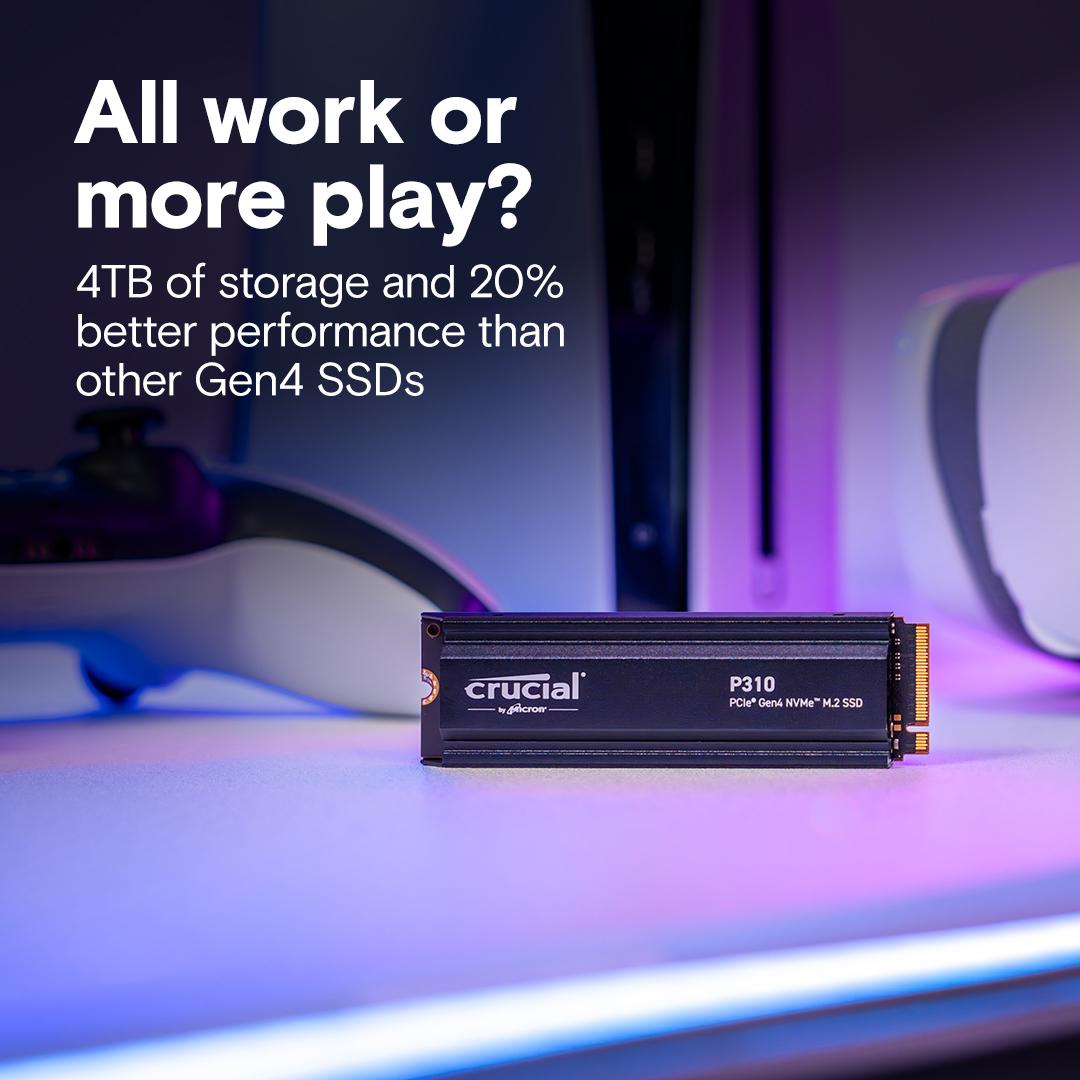 Crucial P310 2TB PCIe Gen4 NVMe 2280 M.2 SSD with heatsink, Read and Write speeds up to 7100 & 6000 MB/s, 5 Year Warranty thumbnail 3