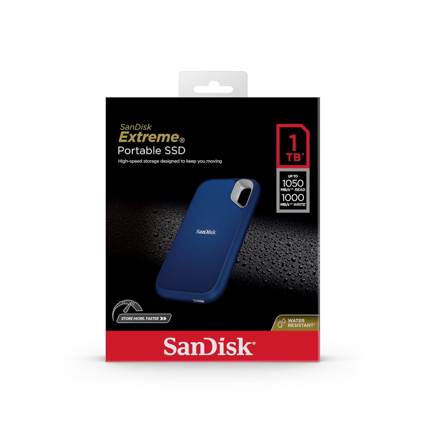 SanDisk Extreme Portable SSD 8TB (Royal Blue), Read & Write Speed up to 1050 & 1000 MB/s, Up to three meter drop protection and IP65 water and dust resistance, USB 3.2 Gen 2, 5 Year Warranty thumbnail 4