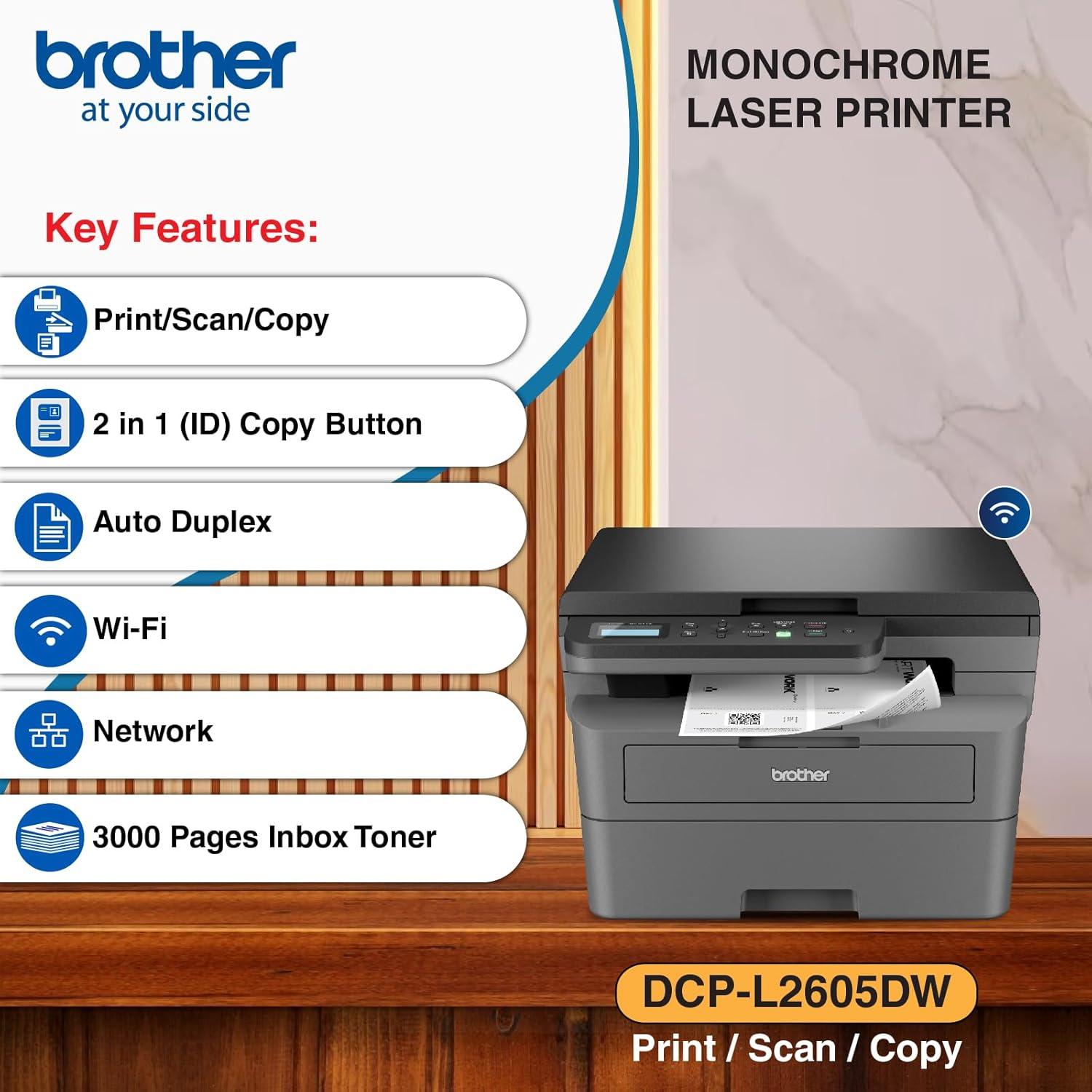 Brother DCP-L2605DW Multifunction Printer | 30 PPM | 256 MB | USB 2.0, Ethernet, Wireless or Wi-Fi | Print, Copy, Scan | Automatic Duplex | A4 multifunction Printer | 1 Year Warranty thumbnail 3