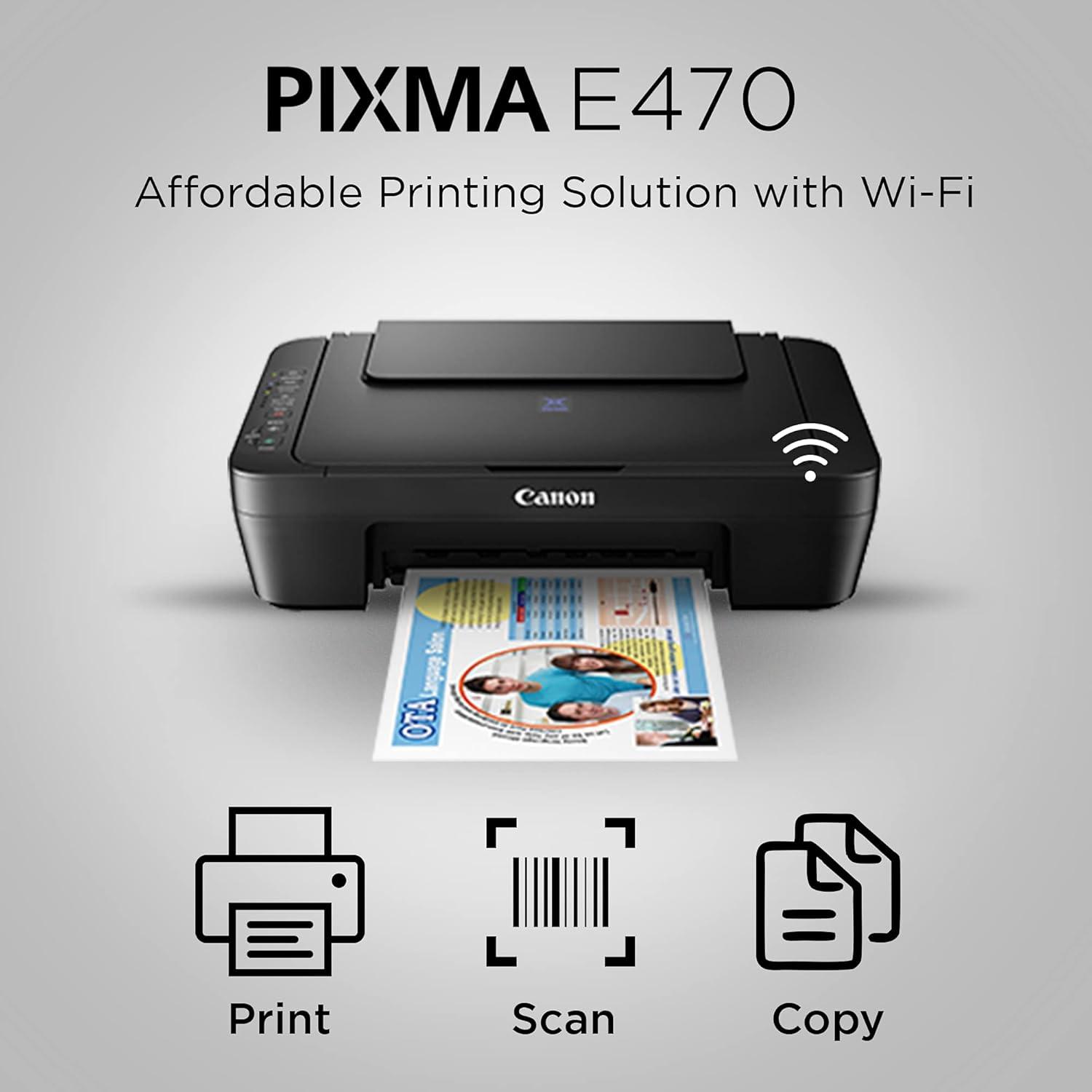 Canon PIXMA E470 A4 Inkjet Colour Multifunction Printer | 8 IPM (Black) / 4 IPM (Colour) | USB 2.0, Wireless or Wi-Fi | Print, Scan, Copy | 1 Year Warranty thumbnail 3