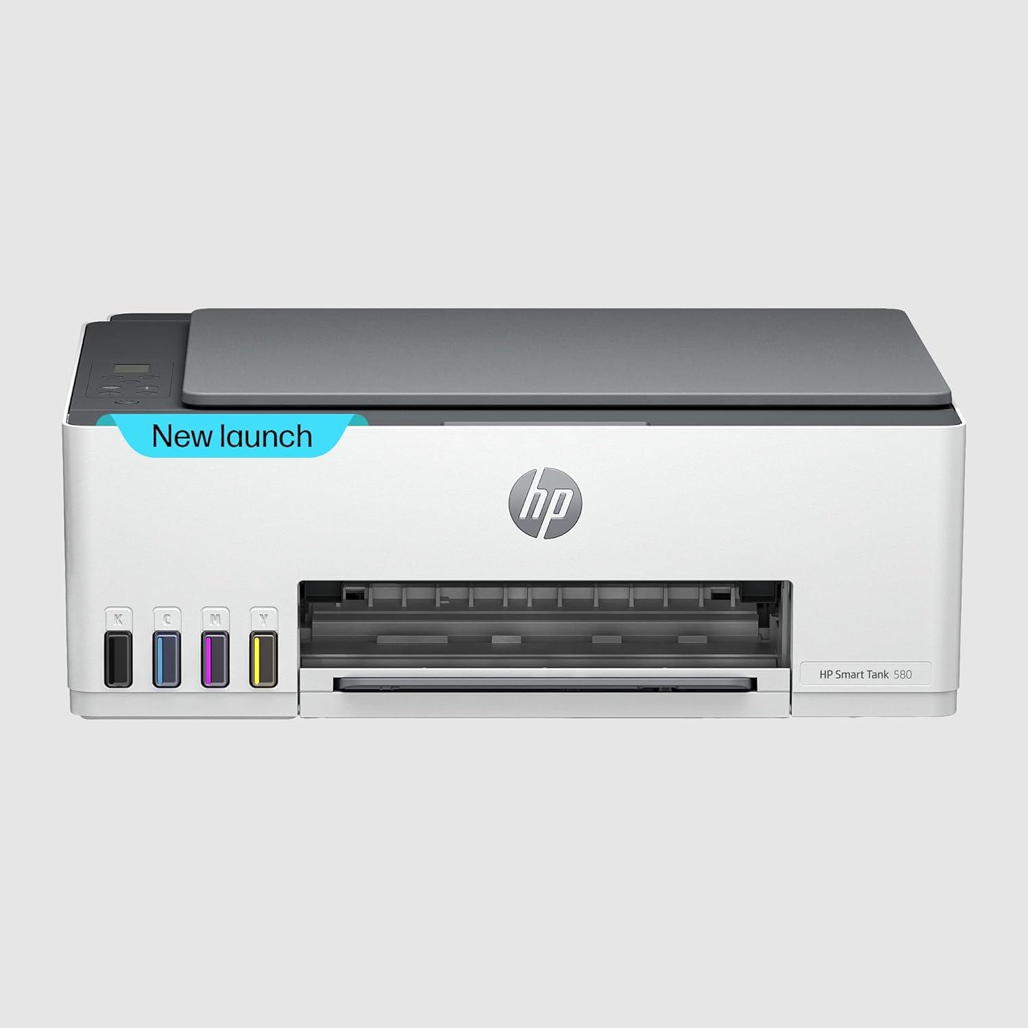 HP Smart Tank 580 A4 Ink Tank Colour Multifunction Printer | 12 PPM (Black) and 5 PPM (Color) | 64 MB |  USB 2.0, Wireless or Wi-Fi | Print, Copy, Scan | 1 Year Warranty