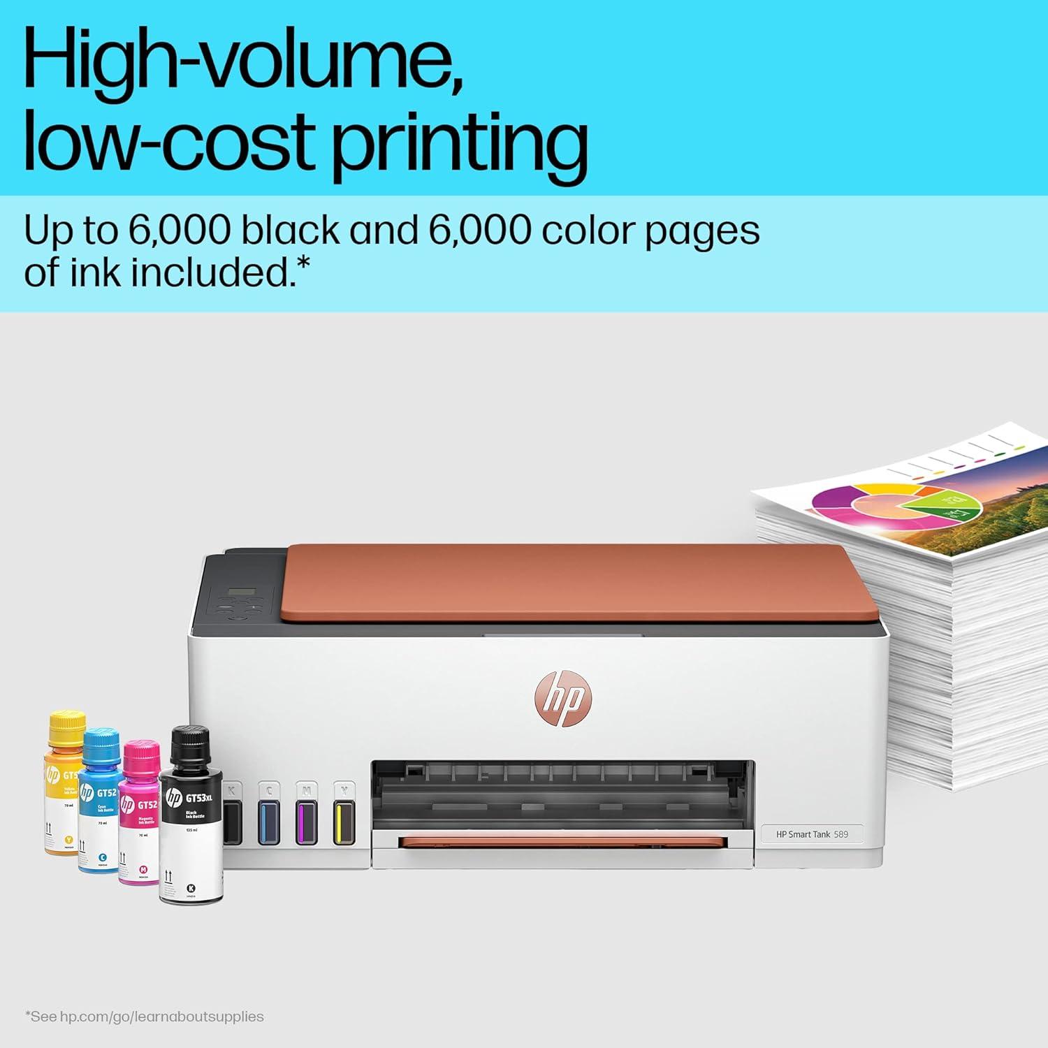 HP Smart Tank 589 A4 Ink Tank Colour Multifunction Printer | 12 PPM (Black) and 5 PPM (Color) | 64 MB | USB 2.0, Wireless or Wifi | Print, Copy and Scan | 1 Year Warranty thumbnail 2