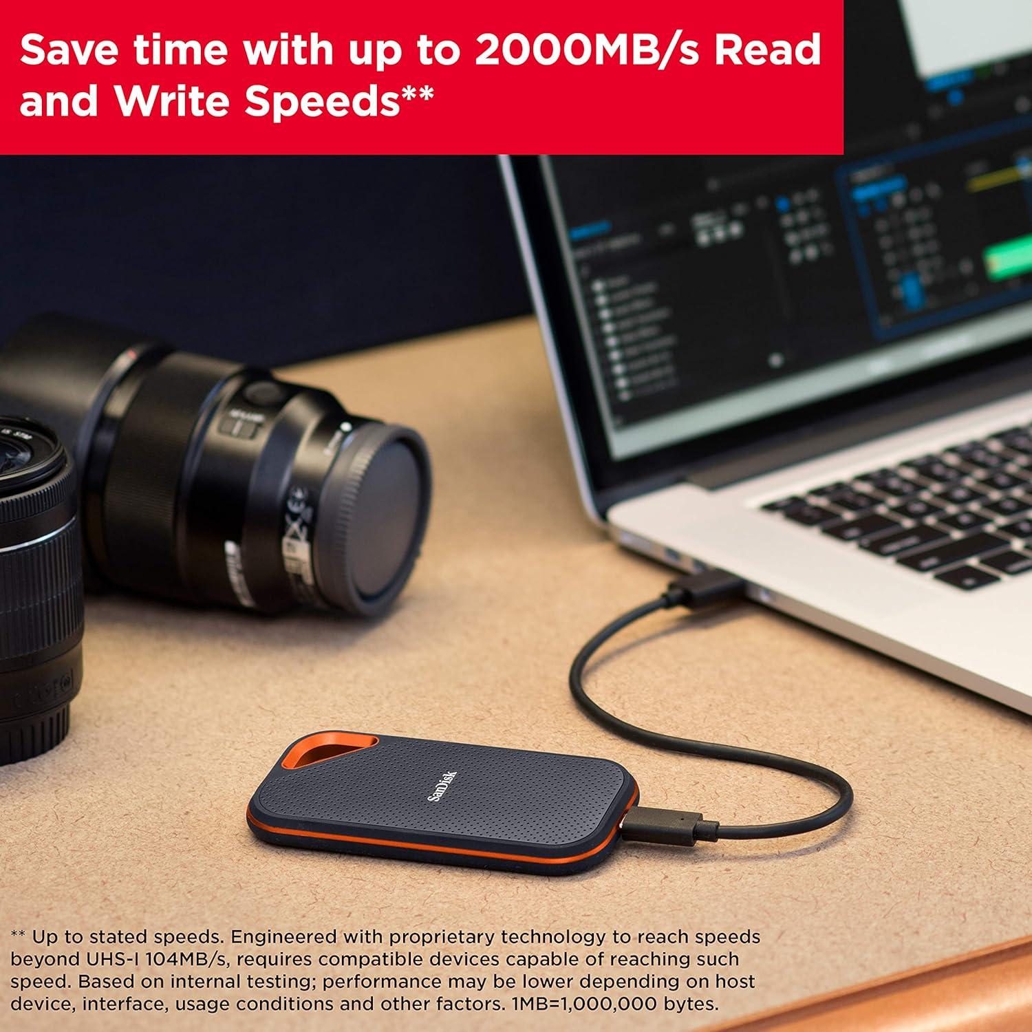 SanDisk Extreme PRO Portable SSD 2TB, Sequential speed: Up to 2000 MB/s, IP65 water and dust resistance, USB 3.2 Gen 2, Rugged SSD with Upto 2 Meter Drop Protection, Type-C to Type-A Cable, PC & Mac Compatible, 5 Year Warranty thumbnail 5