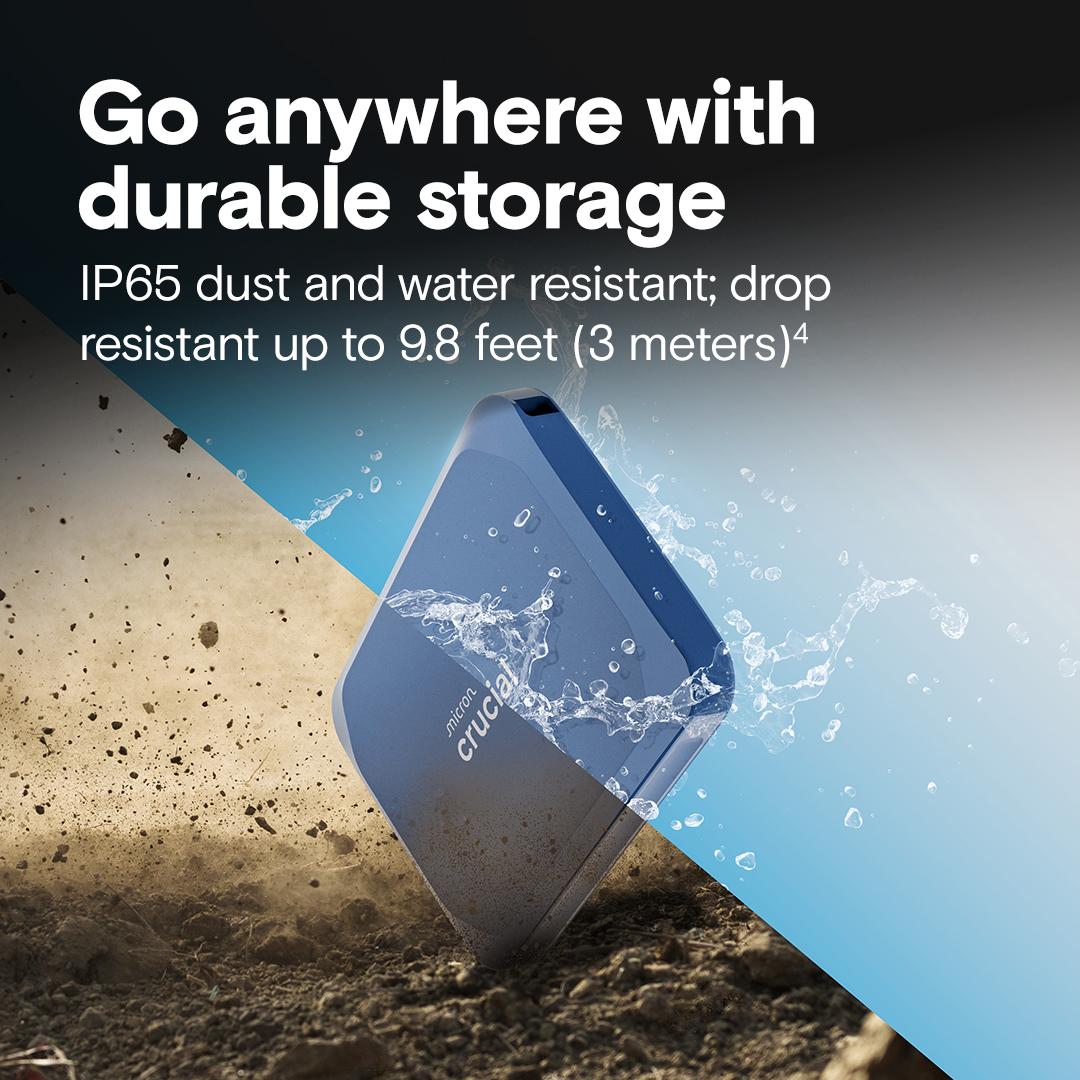Crucial X10 2TB Portable SSD, Read speeds up to 2100 MBps, IP55 Water and Dust resistance,7.5 feet/2 meters Drop Protection, External Hard Disk, 3 Year Warranty thumbnail 4