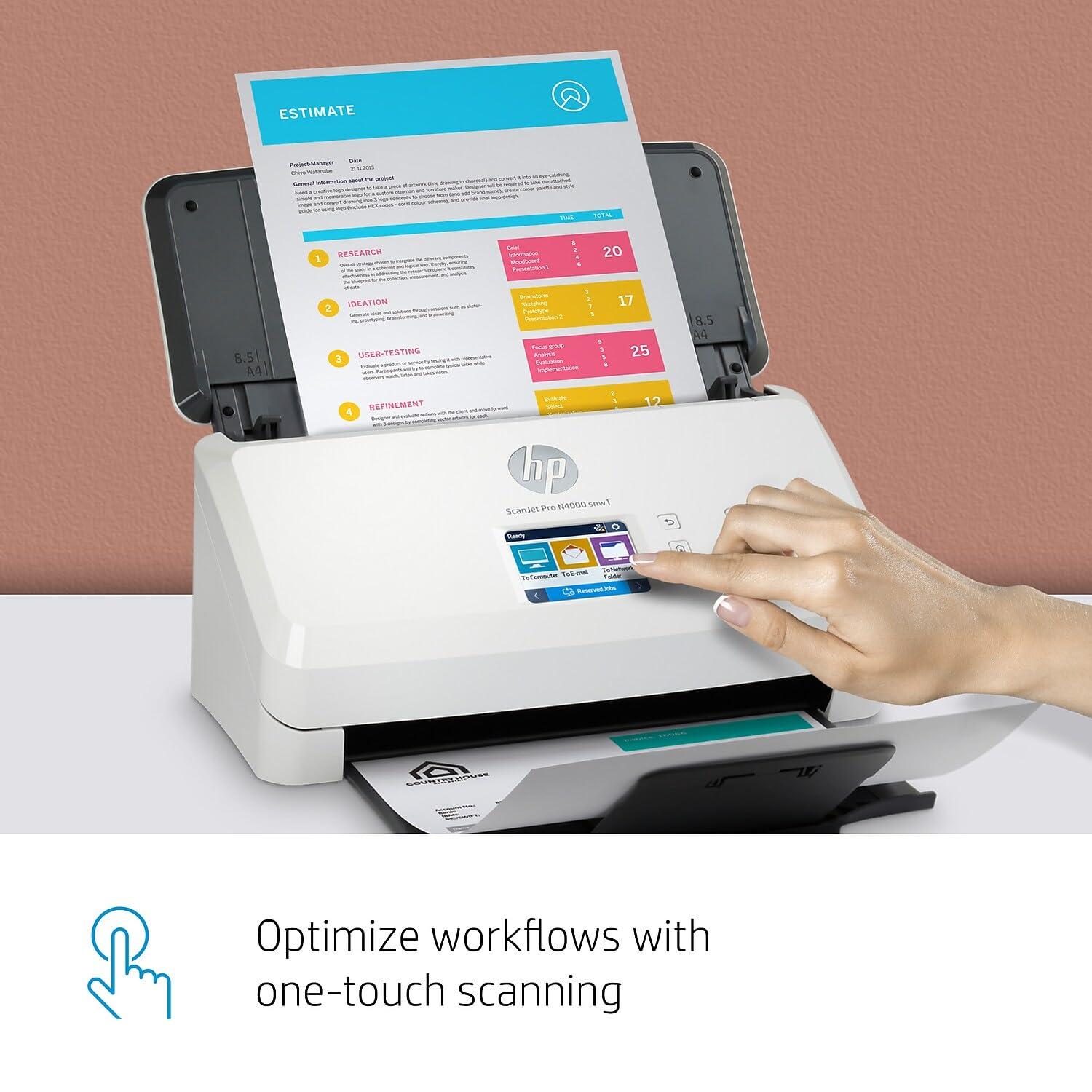 HP ScanJet Pro N4000 snw1 | 40 PPM | 512 MB | Wireless or Wi-Fi | USB 3.0, Ethernet, Wireless or Wi-Fi | Color Automatic Duplex A4 Scanner | 1 Year Warranty  thumbnail 5