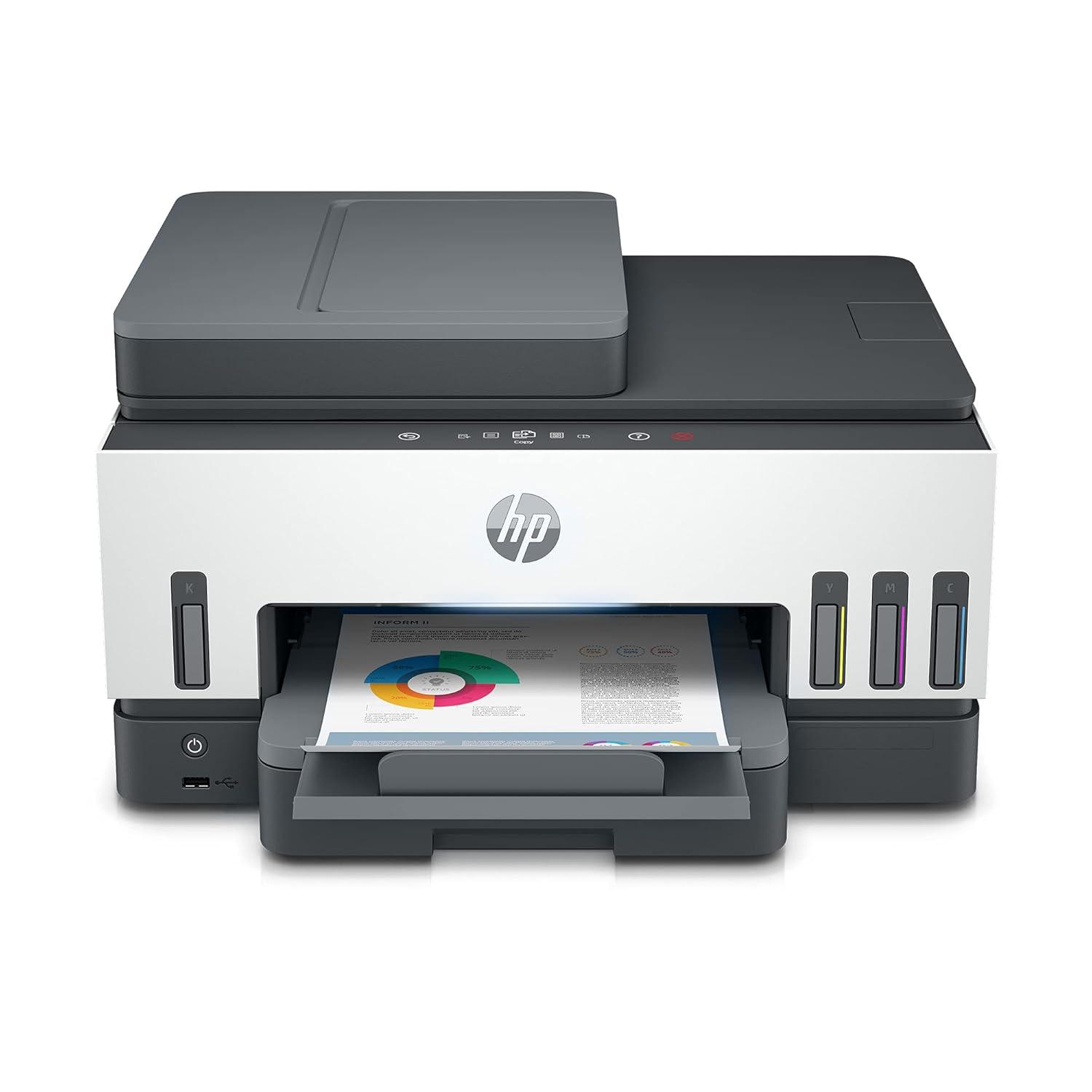 Image of HP Smart Tank 790 A4 Ink Tank Colour Multifunction Printer |  23 PPM (Black) and 22 PPM (Color) | 256 MB | USB 2.0, Ethernet, Wireless or Wi-Fi |  Print, Copy, Scan, Fax, ADF | Automatic Duplex | 1 Year Warranty