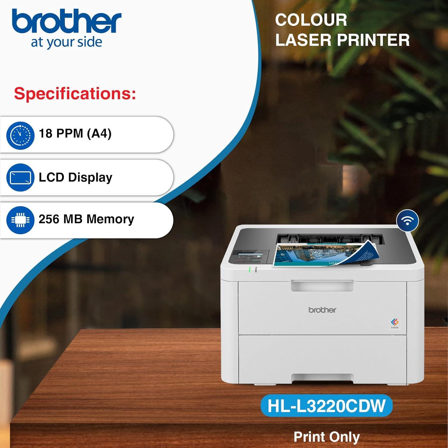 Brother HL-L3220CDW Colour | 19 PPM (Black and Colour | 256 MB | A4 Single Function Printer | 18 PPM (Colour/Black) | 256 MB | Automatic Duplex | Color Laser LED Printer | USB 2.0, Wireless or Wi-Fi | 1 Year Warranty thumbnail 4