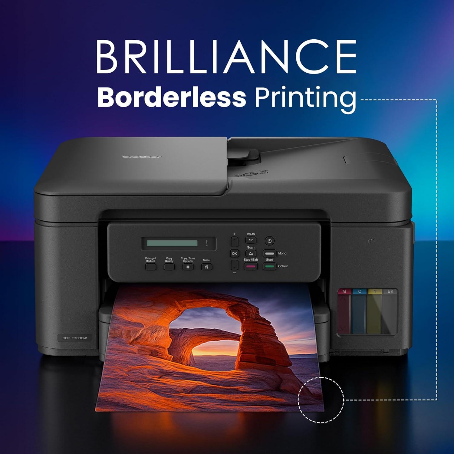 Brother DCP-T730DW A4 Color Multifunction Printer | 6 ipm (Black)/ 15.5 ipm (Colour) | USB 2.0, Wireless or Wi-Fi |  Automatic Duplex | Print, Copy, Scan, ADF | Free Installation | 1 Year warranty thumbnail 3