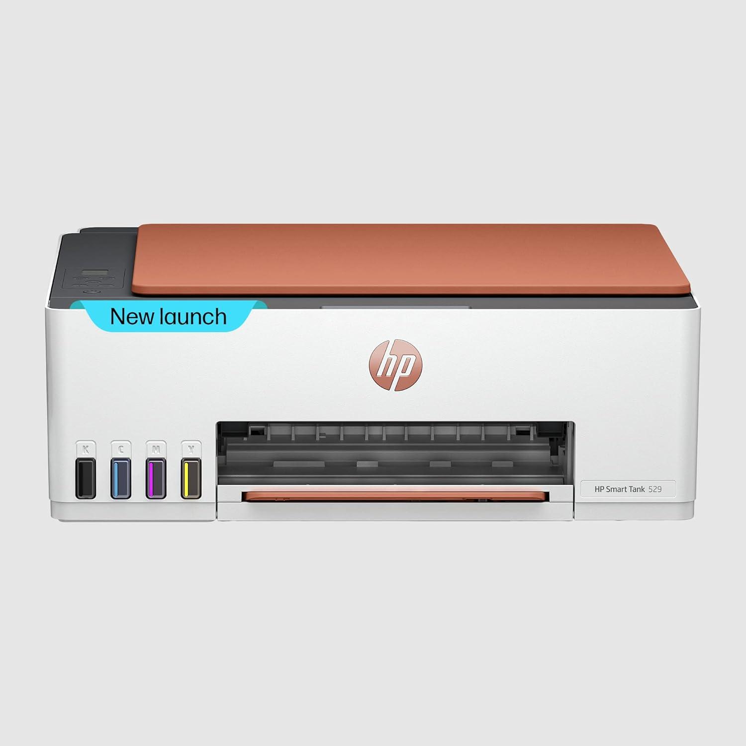 Image of HP Smart Tank 529 A4 Ink Tank Colour Multifunction Printer | 12 PPM (Black) and 5 PPM (Color) | 64 MB | USB | Print, Scan & Copy | 1 Year Warranty
