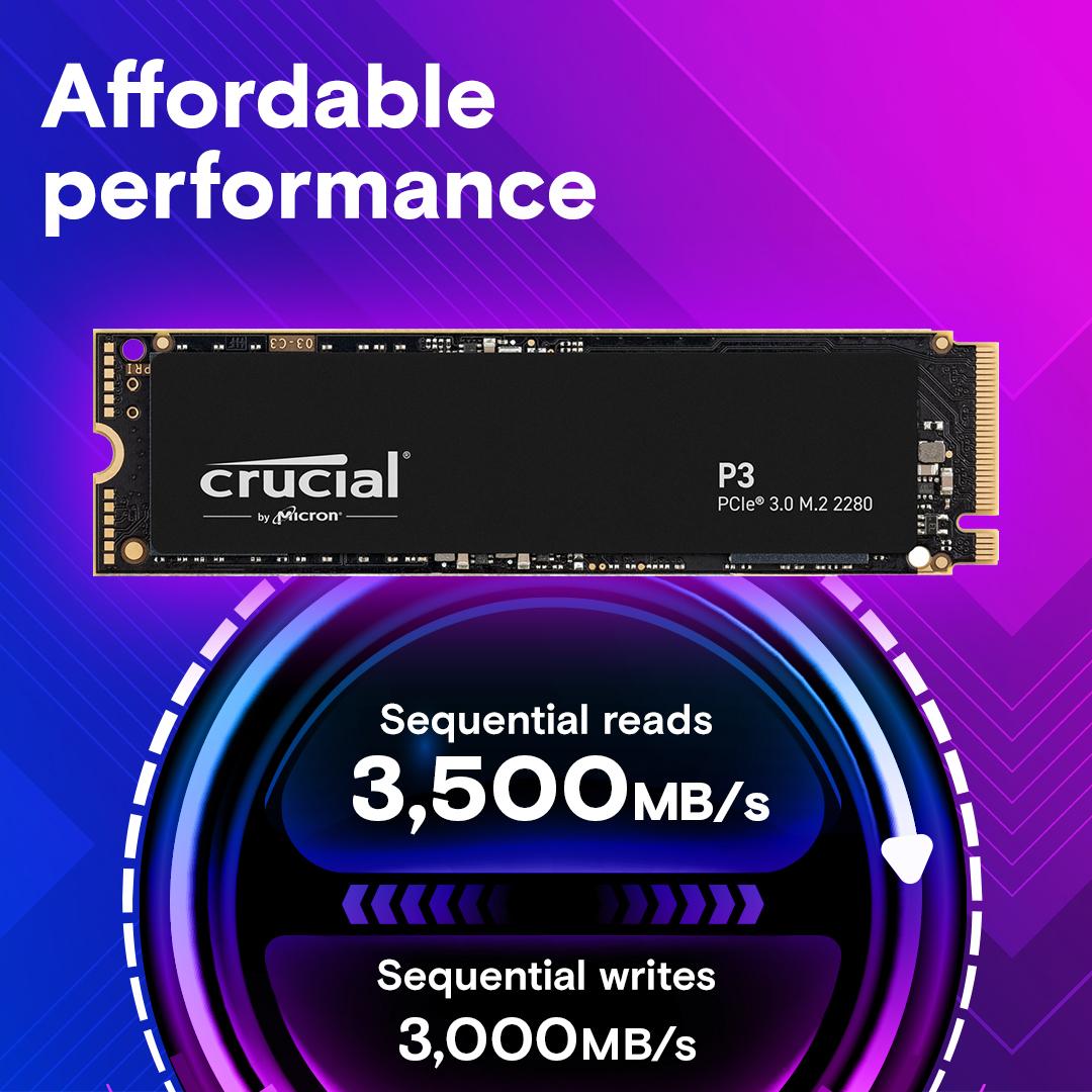 Crucial P3 500GB PCIe M.2 2280 SSD, Read and Write speeds up to 3500 & 1900MB/s, 5 Year Warranty thumbnail 2