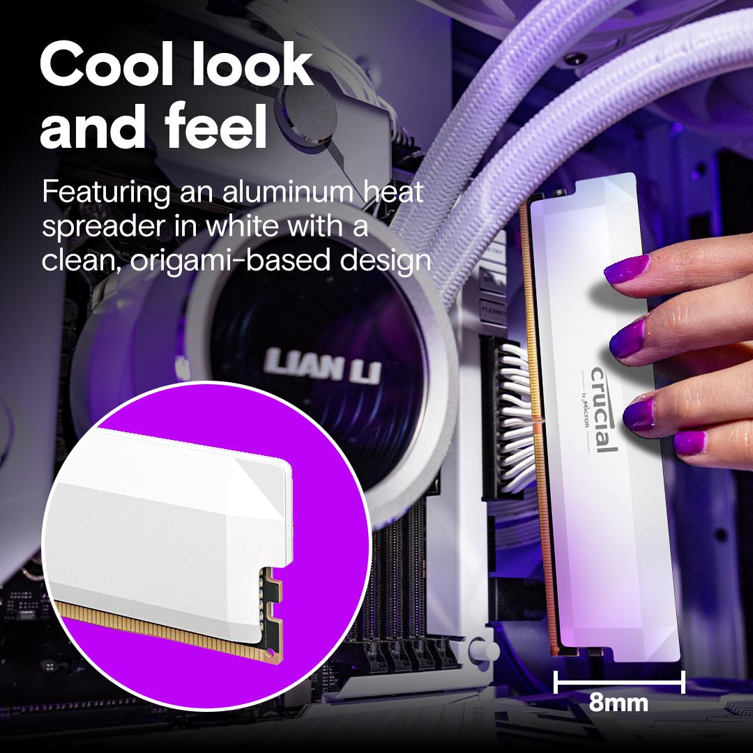 Crucial Pro 16GB DDR5 RAM 6000MHz, OC Gaming White Desktop RAM / Memory, CP16G60C36U5W, 10 Year Warranty thumbnail 3