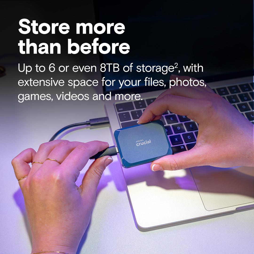 Crucial X10 2TB Portable SSD, Read speeds up to 2100 MBps, IP55 Water and Dust resistance,7.5 feet/2 meters Drop Protection, External Hard Disk, 3 Year Warranty thumbnail 2