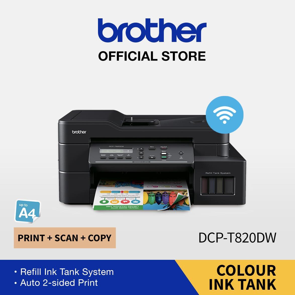 Brother DCP-T820DW A4 Multifunction Colour Inkjet Printer | 8 PPM (Black)/ 8 PPM (Colour) | 128 MB | Print, Copy, Scan, ADF | USB 2.0, Ethernet, Wireless or Wi-Fi | Automatic Duplex | Free Installation | 1 Year Warranty
