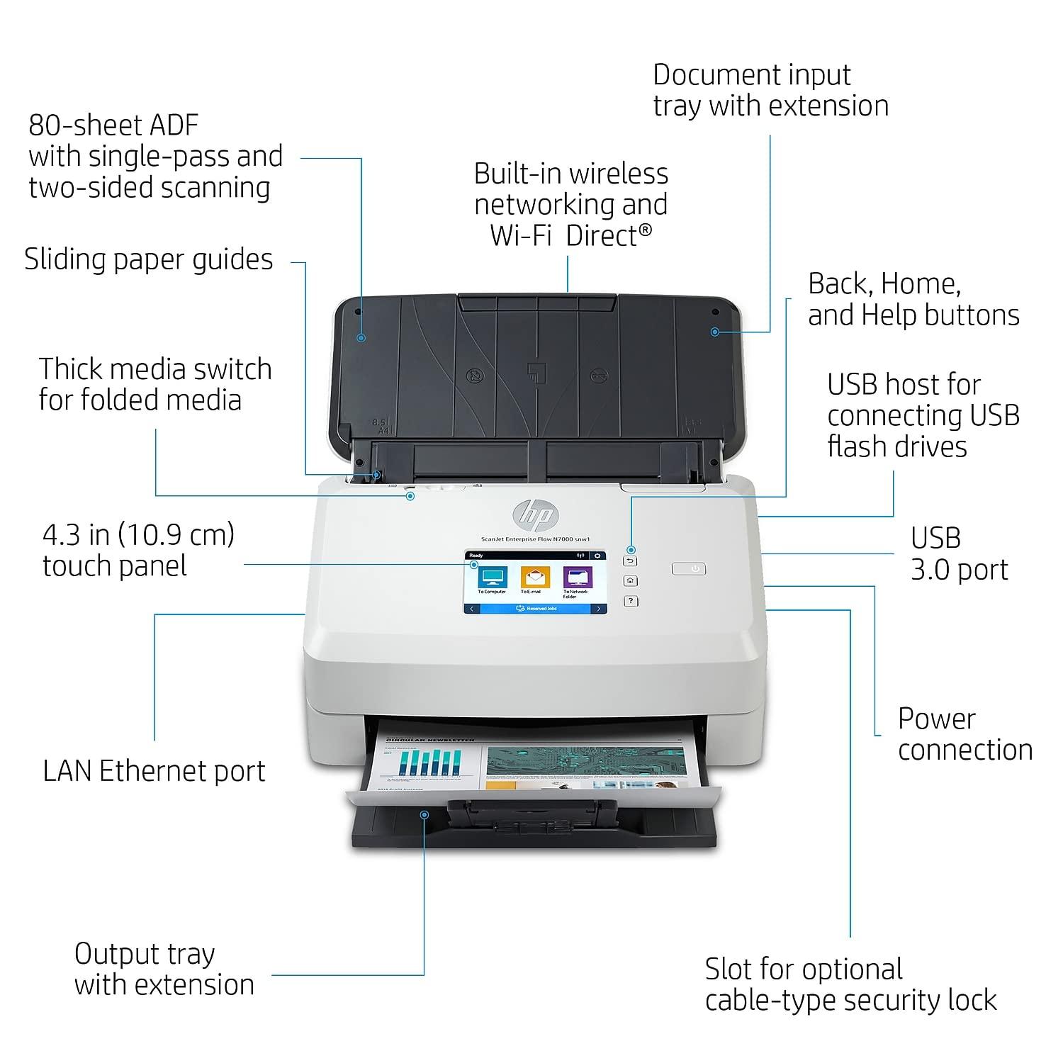 HP ScanJet Enterprise Flow N7000 snw1 | 75 PPM | 512 MB | USB 3.0, Ethernet, Wireless or WiFi | A4 ADF Scanner | 1 Year Warranty thumbnail 3