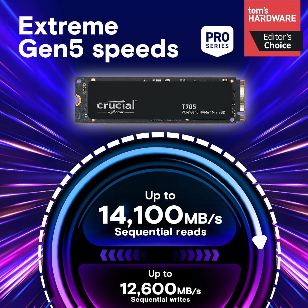 Crucial T705 2TB PCIe 5.0 NVMe M.2 SSD, Read and Write speeds up to 14500 & 12700MB/s, 5 Year Warranty thumbnail 3