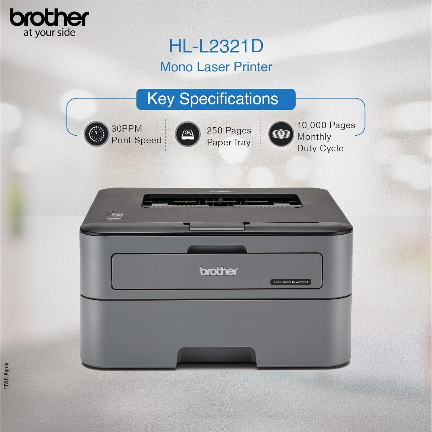 Brother HL-L2321D Single Function Laserjet Printer | 30 PPM | 8 MB | USB 2.0 | Automatic Duplex | A4 Single Function Printer | 1 Year Warranty  thumbnail 3