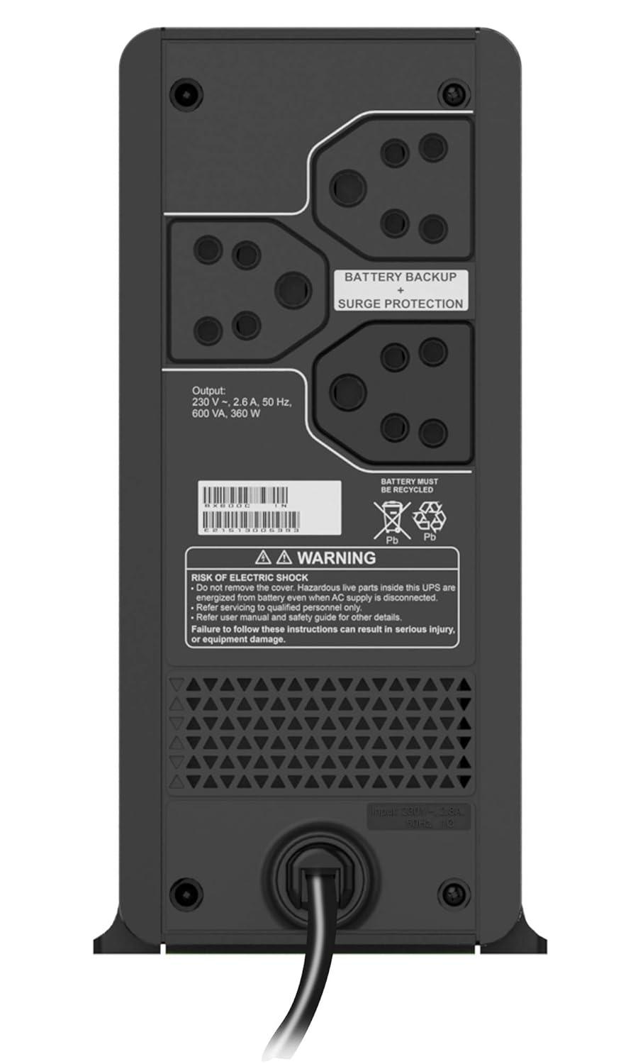 APC BX600C-IN 600VA line interactiv UPS | Protection for Home Office, Desktop PC & Home Electronics | 2 Year Warranty thumbnail 4